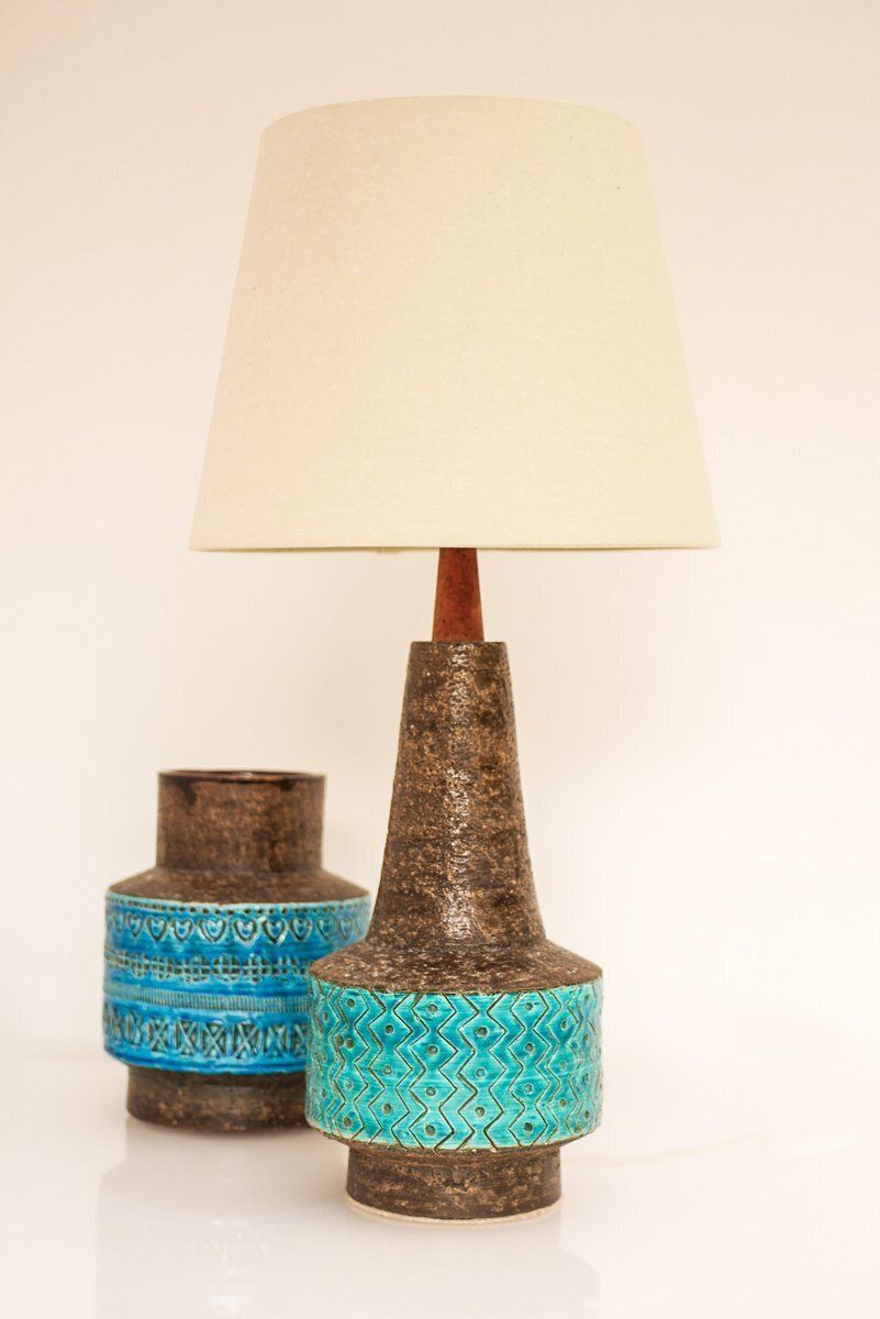 photo vintage Bitossi Pottery Lamp In Rimini Blue Ceramic By Aldo Londi, Italy, 1970