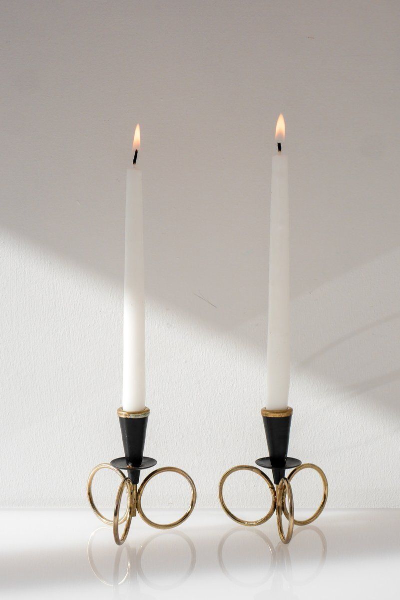Bougeoirs mid-century modern en métal, par Gunnar Ander pour Ystad Metal, Suède, lot de 2 photo furniture