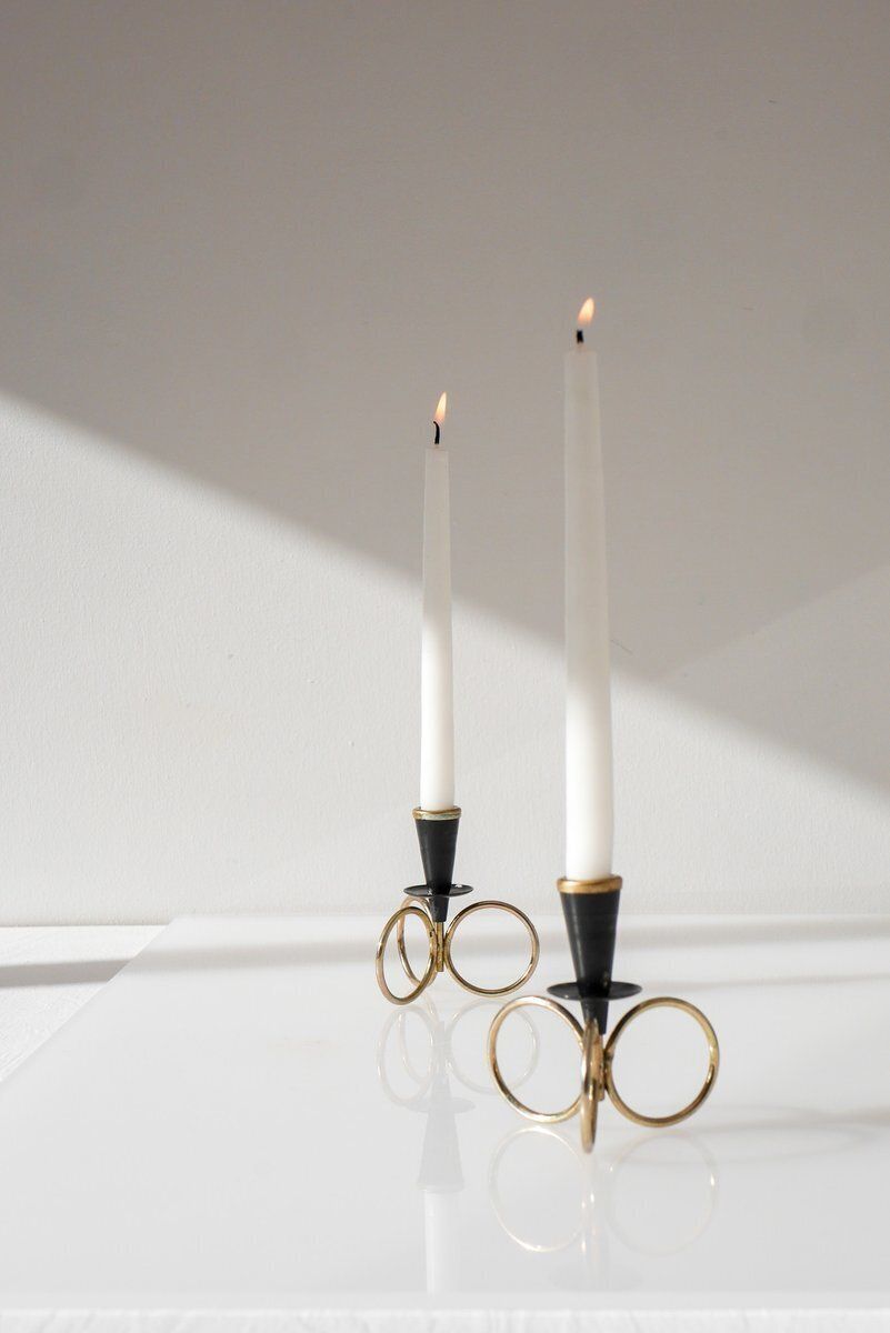 Bougeoirs mid-century modern en métal, par Gunnar Ander pour Ystad Metal, Suède, lot de 2 photo buy