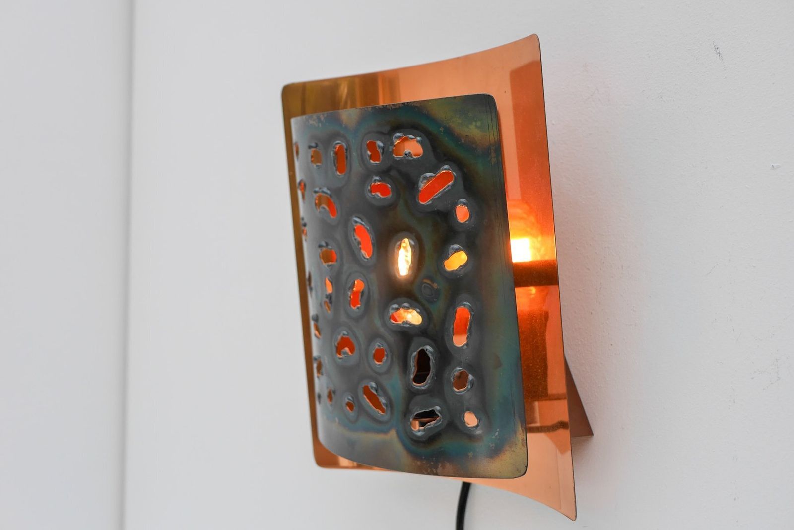 Vintage Brutalist Copper Wall Sconce From Boréns, 1960s photo vinterior