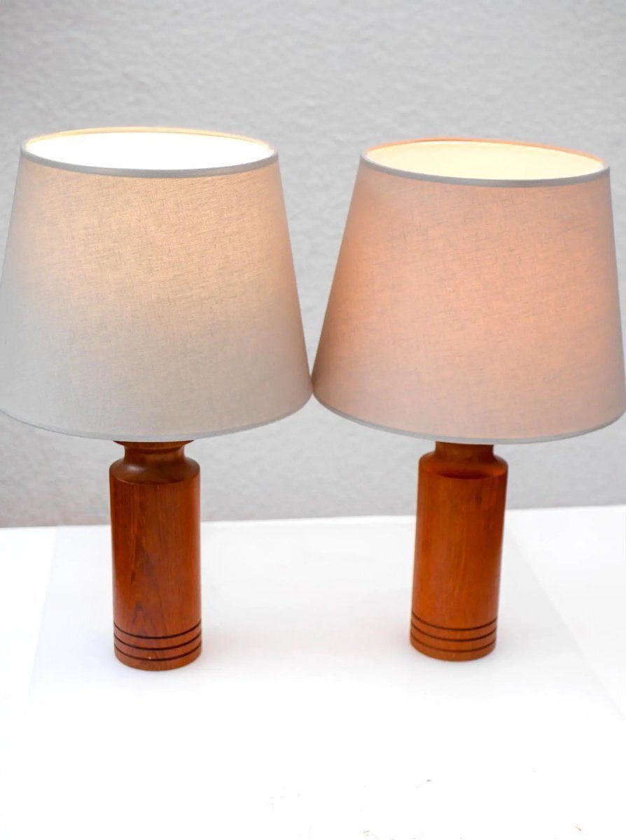 photo for sale Grote mid-century modern Deense teakhouten tafellamp, set van 2
