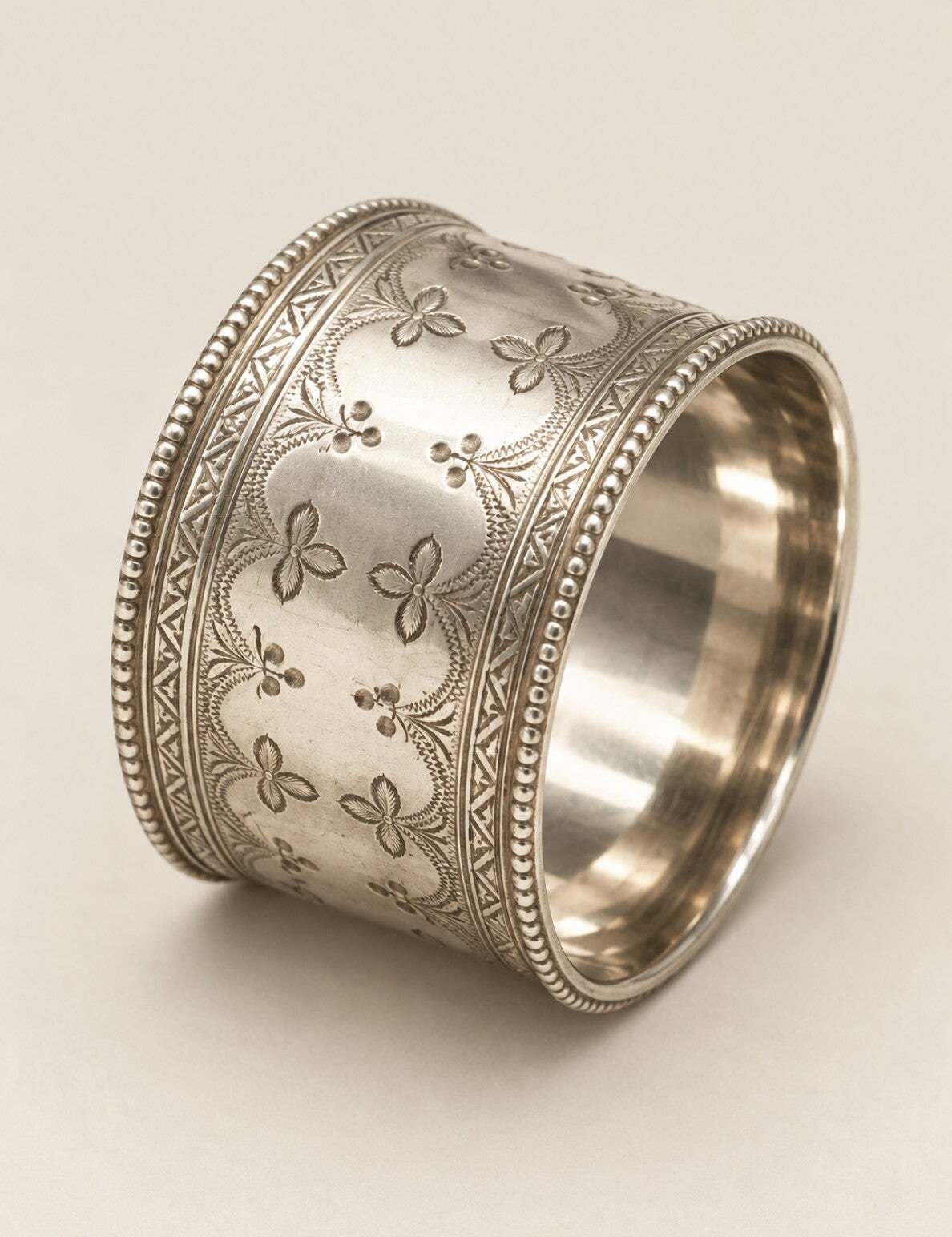 Antique English Silver Napkin Rings Set Of 6, Original Case Ornate Art Deco photo vintage