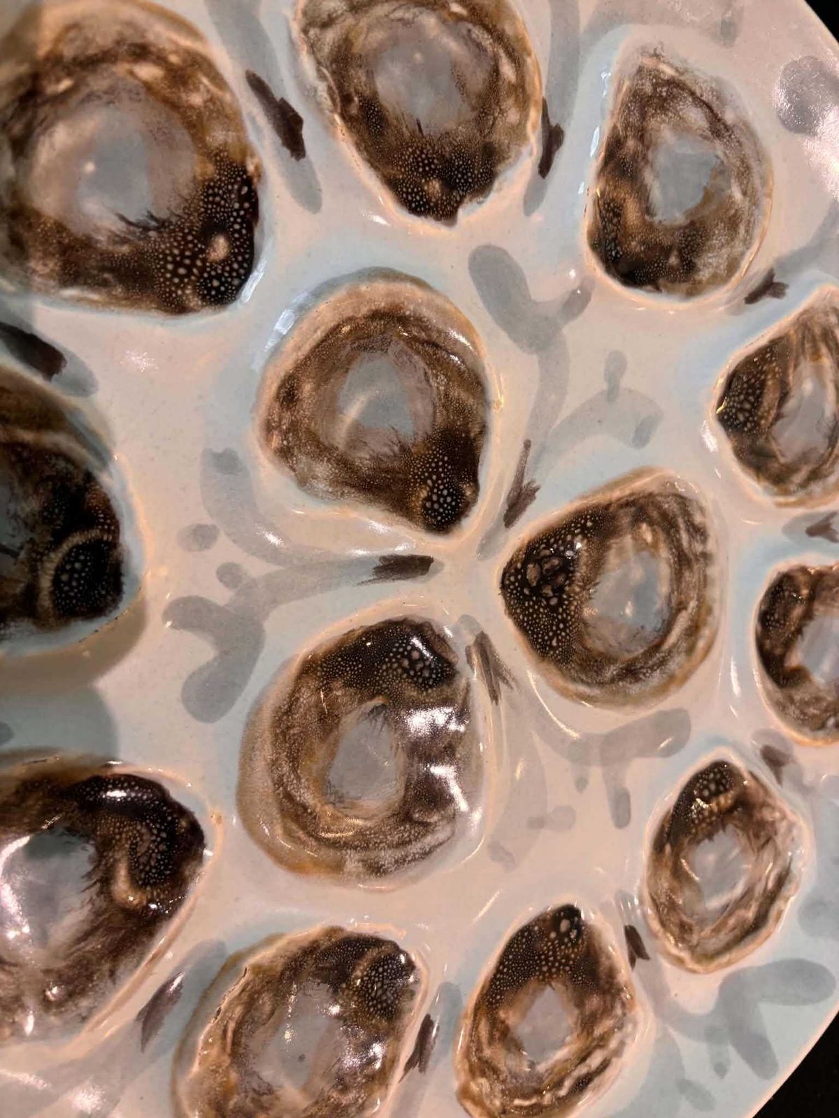 Franse Saint Amand oesterplatter voor 12 oesters, handgeschilderd majolica, jaren 1950, groot serveerbord voor zeevruchten photo buy