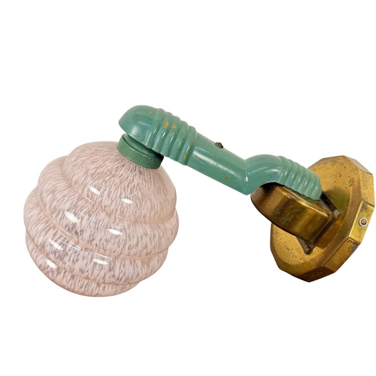 Set van drie art deco wandlampen met roze gemarmerd glazen kappen photo 400.0