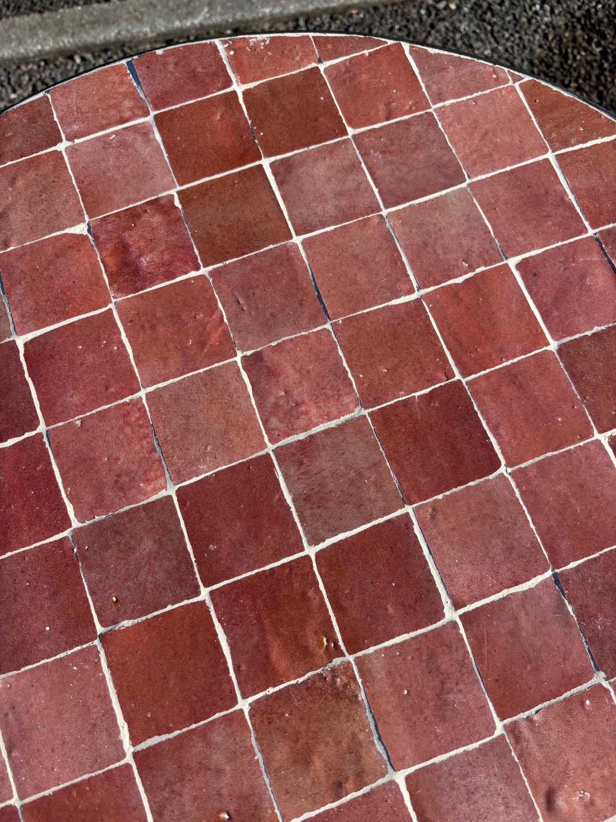 Table basse marocaine en zellige terracotta, table ronde en mosaïque faite main, carreaux rouge rouille, mobilier Boho photo buy