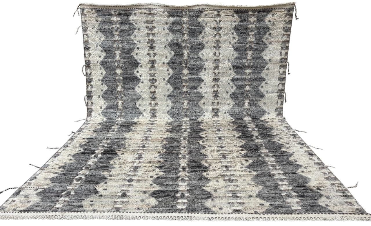 275x365 Cm Vintage Moroccan Design Rug. Handmade Beni Ourain Carpet. 100% Natural Wool. 9x12 Ft photo furniture