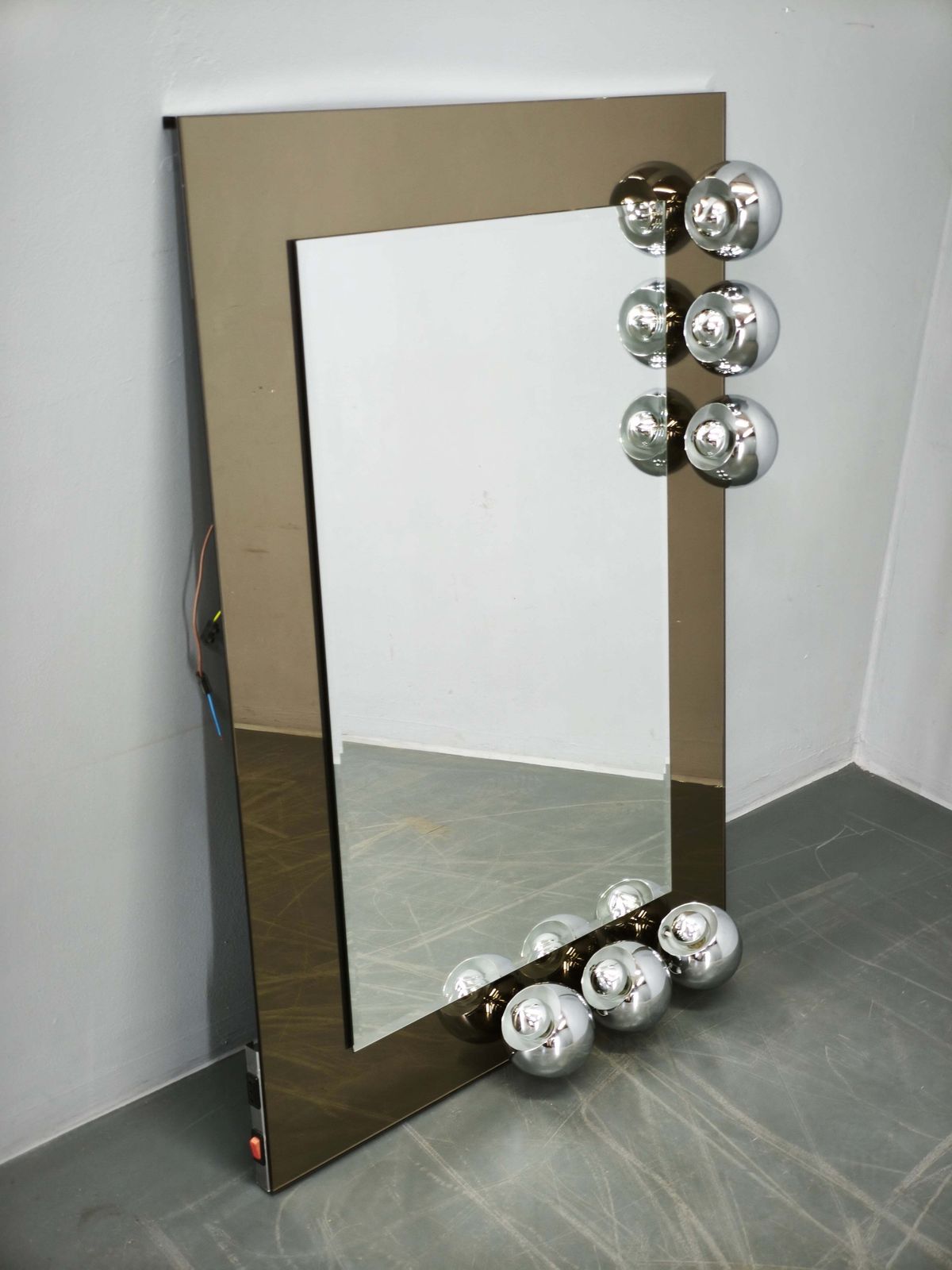 Miroir Space Age italien à six spots chromés orientables, années 1970