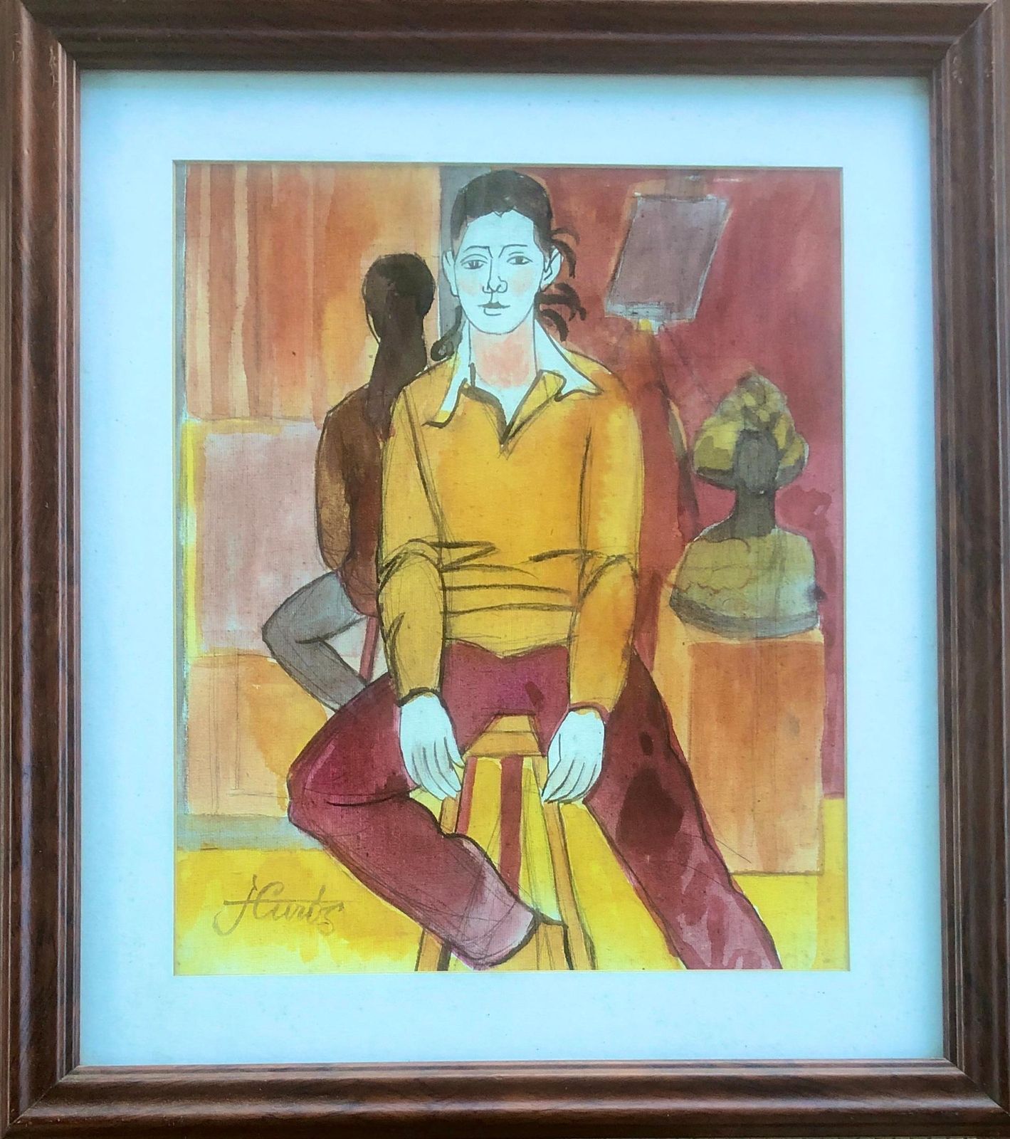 Jordi Curos Spanish Fauvist Female Figure, Modern Catalan Figurative Painting European Art 1979 photo furniture