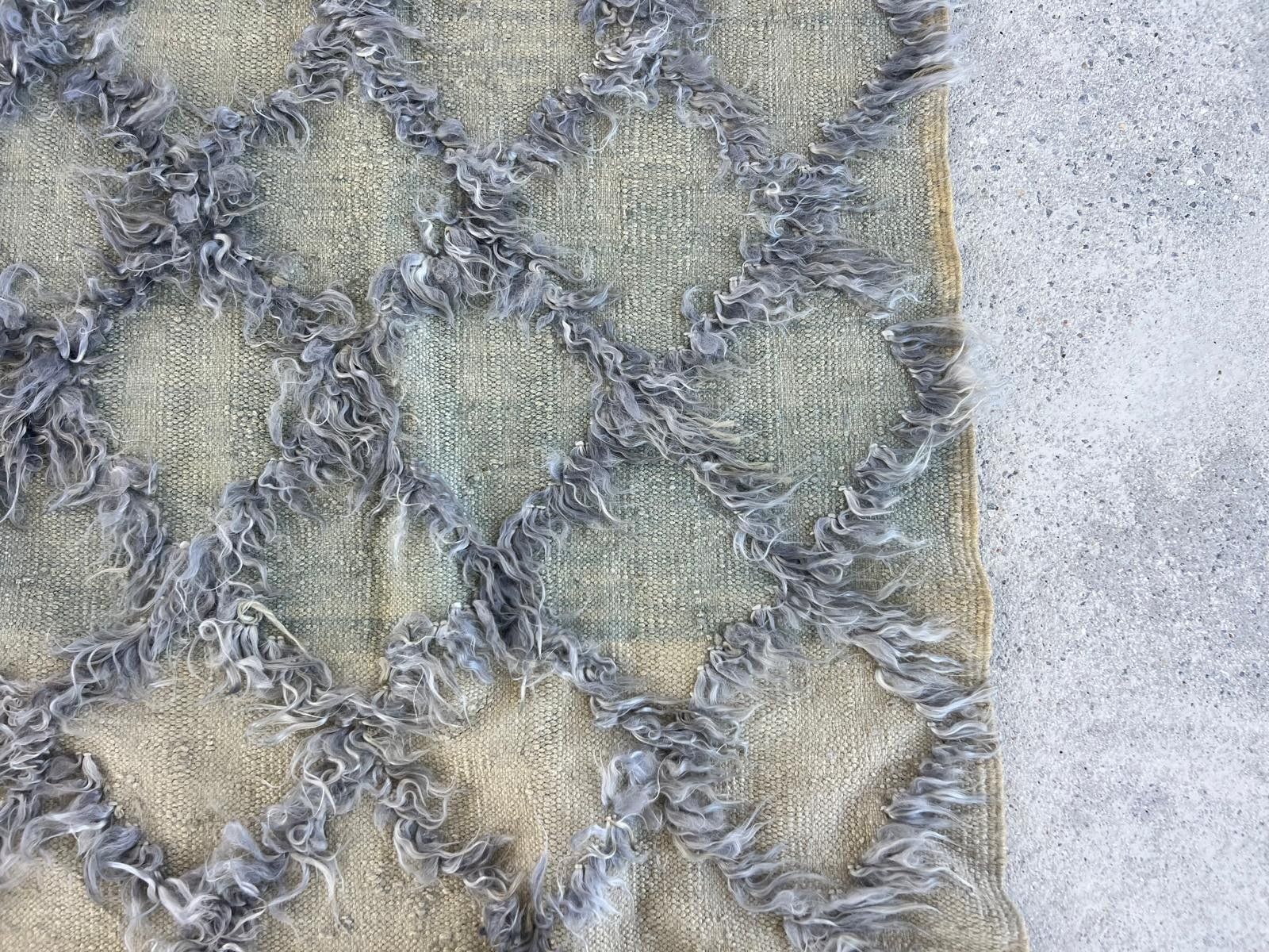 photo furniture 237x305 Cm Gray Color Diamond Pattern Mohair Tulu Kilim Rug, Hemp Floor Covering
