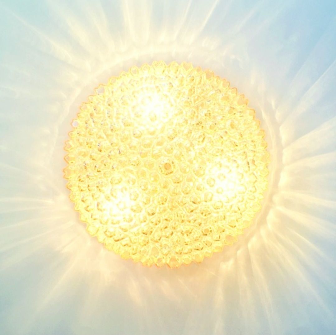 X.L. Mid-Century Amber Bubble Glass Plafondlamp van Helena Tynell voor Limburg, Duitsland, jaren 1970 photo for sale