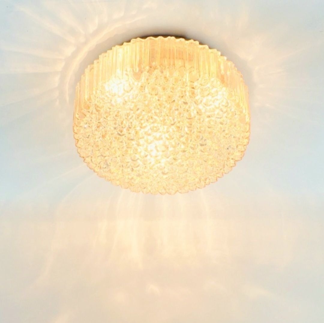 X.L. Mid-Century Amber Bubble Glass Plafondlamp van Helena Tynell voor Limburg, Duitsland, jaren 1970 photo Verlichting