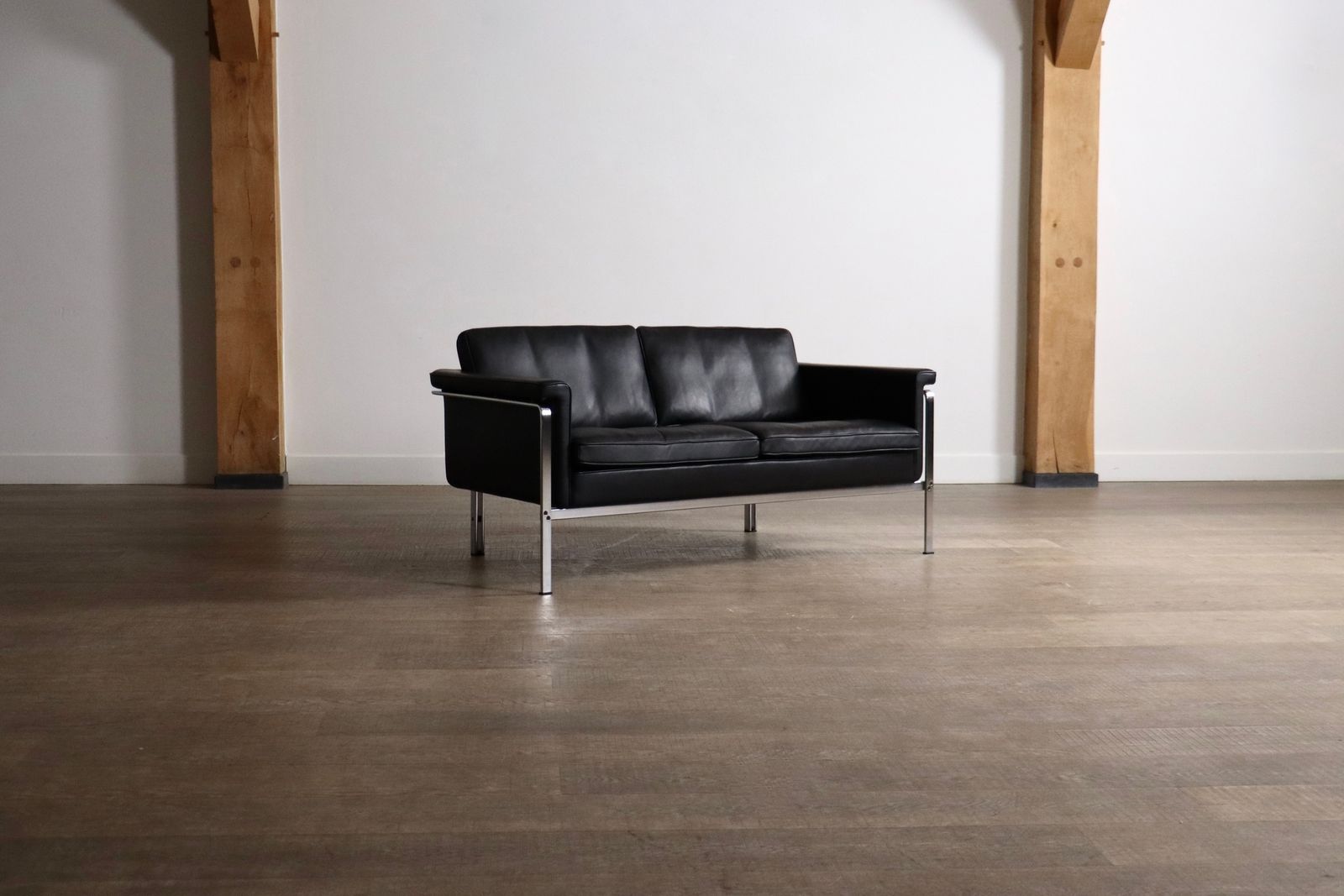 Horst Brüning Model 6912 Two Seater Sofa In Black Leather For Kill International, Germany 1967