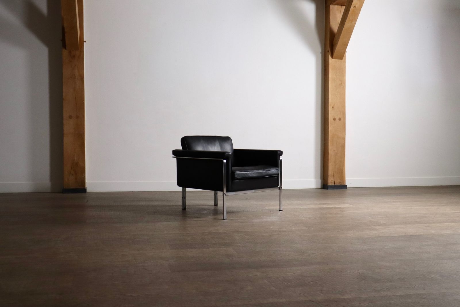 Horst Brüning Model 6912 Lounge Chair In Black Leather For Kill International, Germany 1967