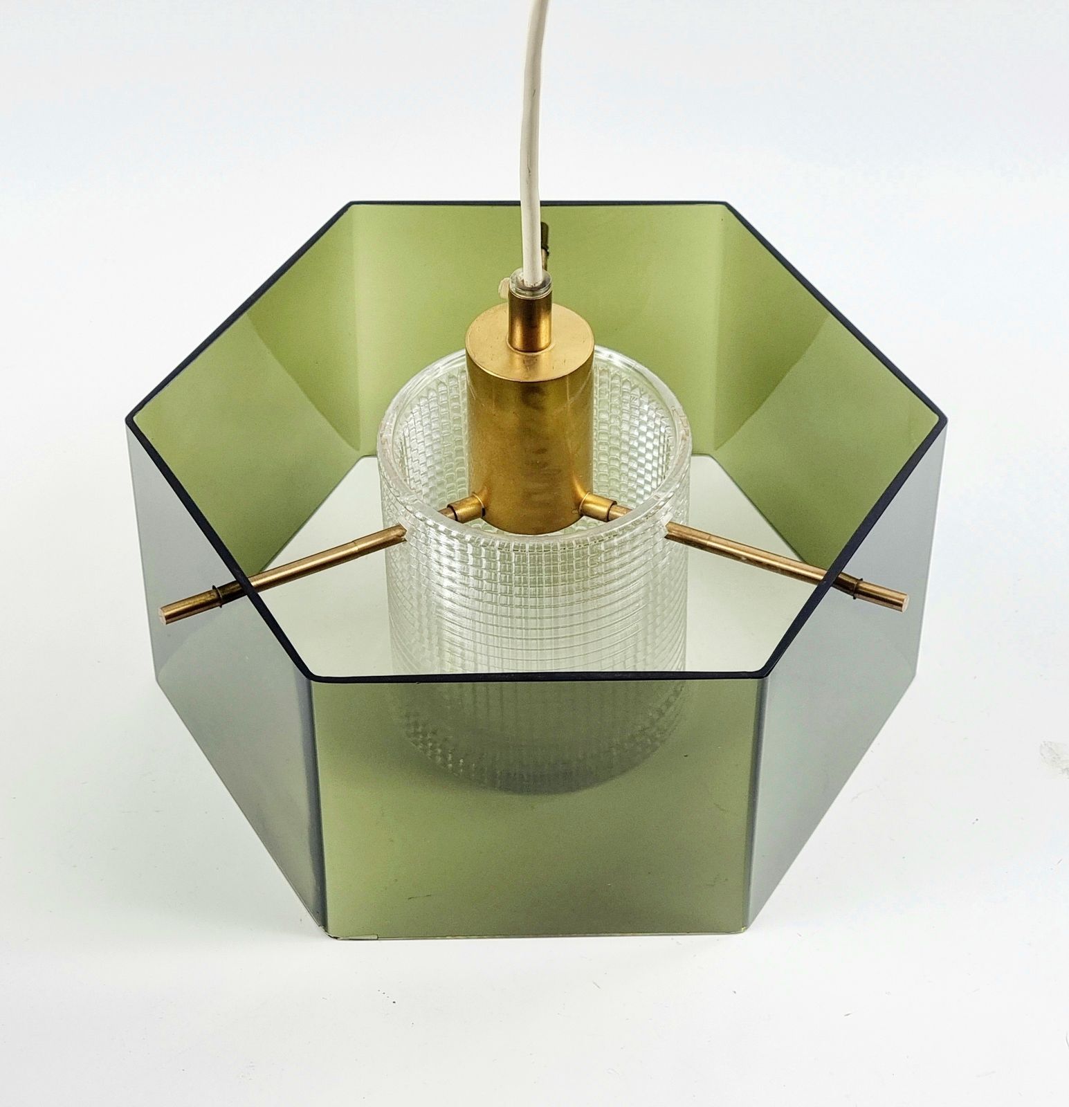 Mid-Century Scandinavische glazen en messing hanglamp van Carl Fagerlund, Zweden, jaren 1960 photo buy
