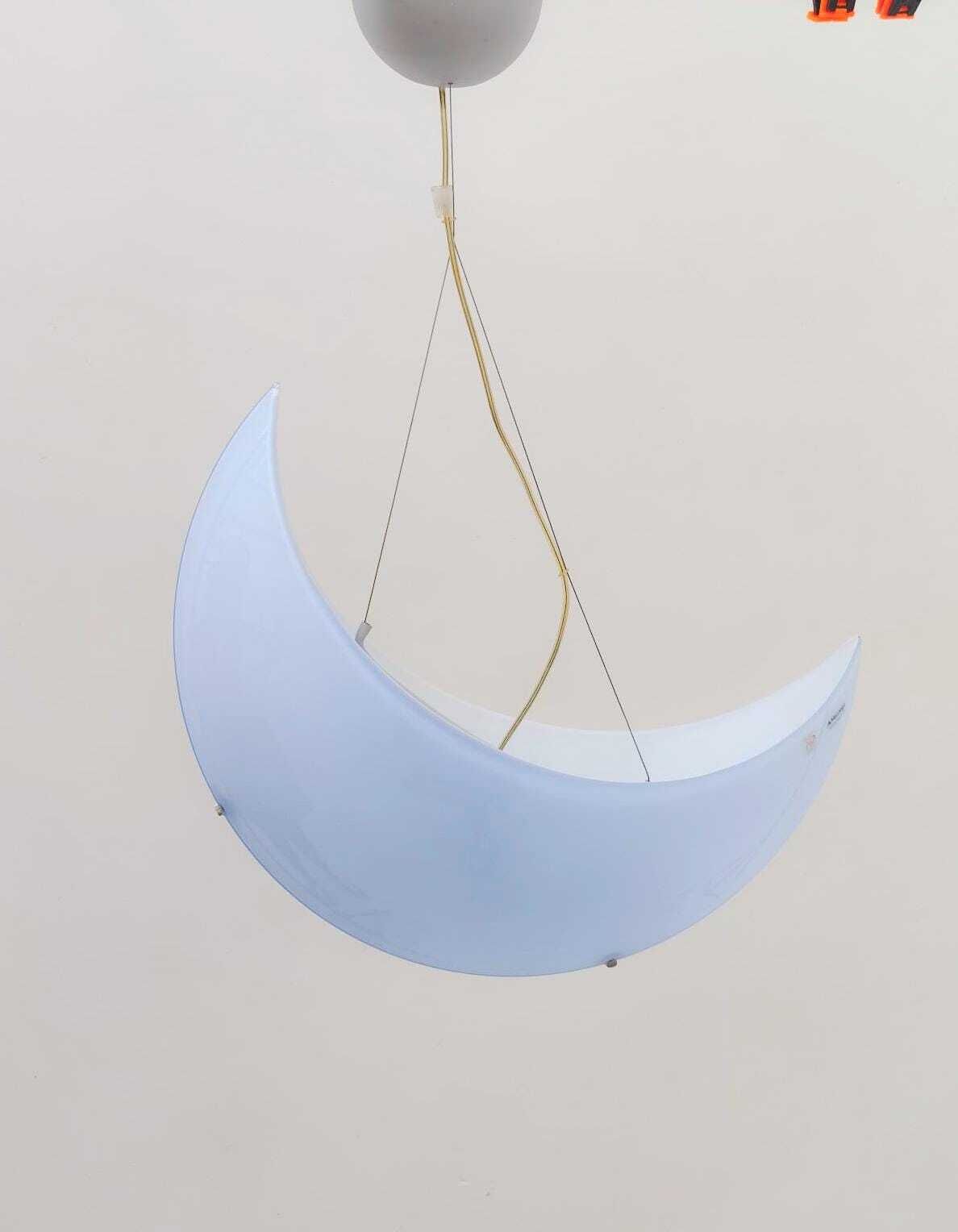 Lampe à suspension Moon, vintage, en verre de Murano turquoise, par Michele De Lucchi pour Av Mazzega photo for sale