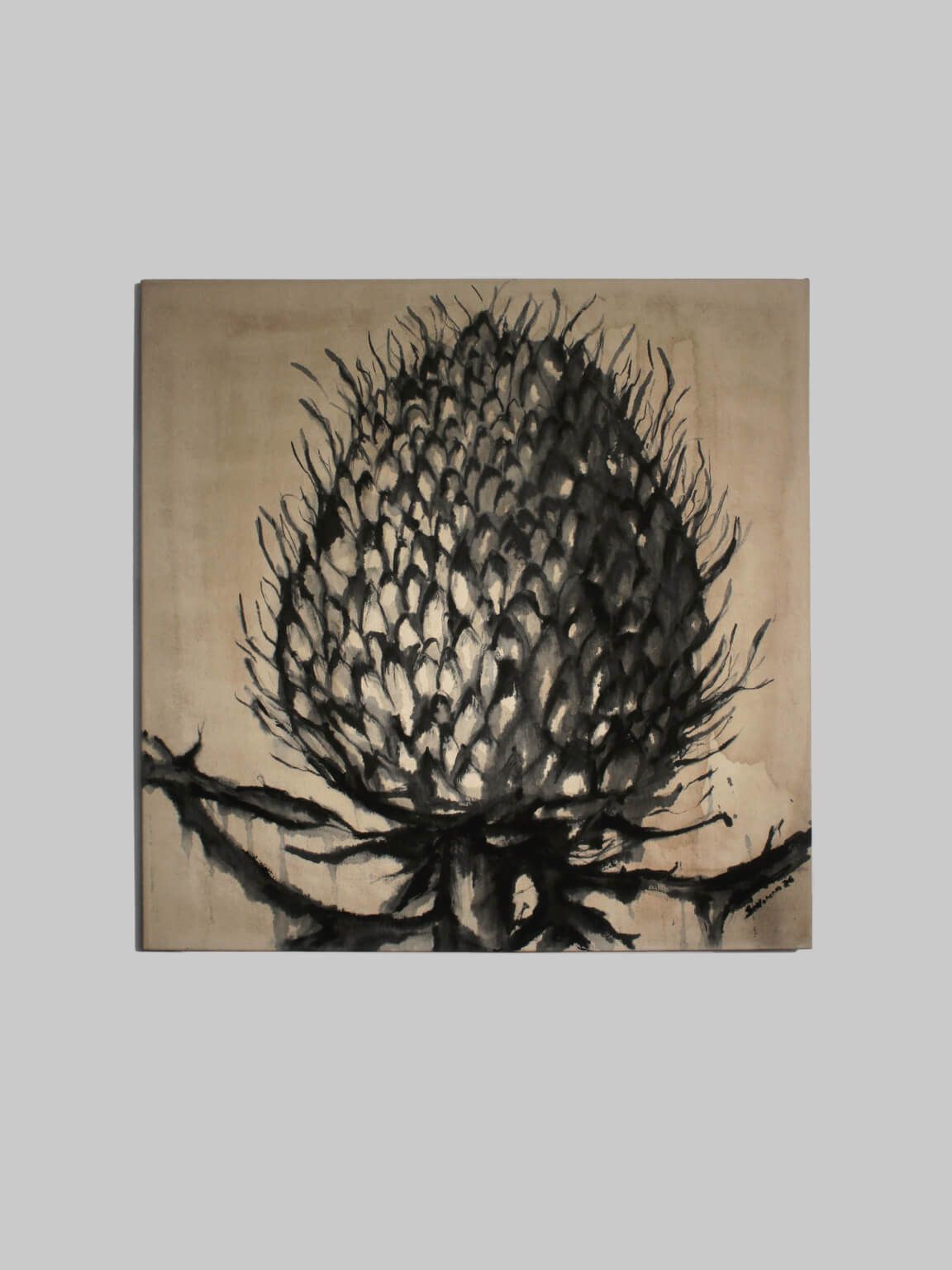 Vintage bloemen schilderij op canvas door Karina Savonenko, 80x80cm