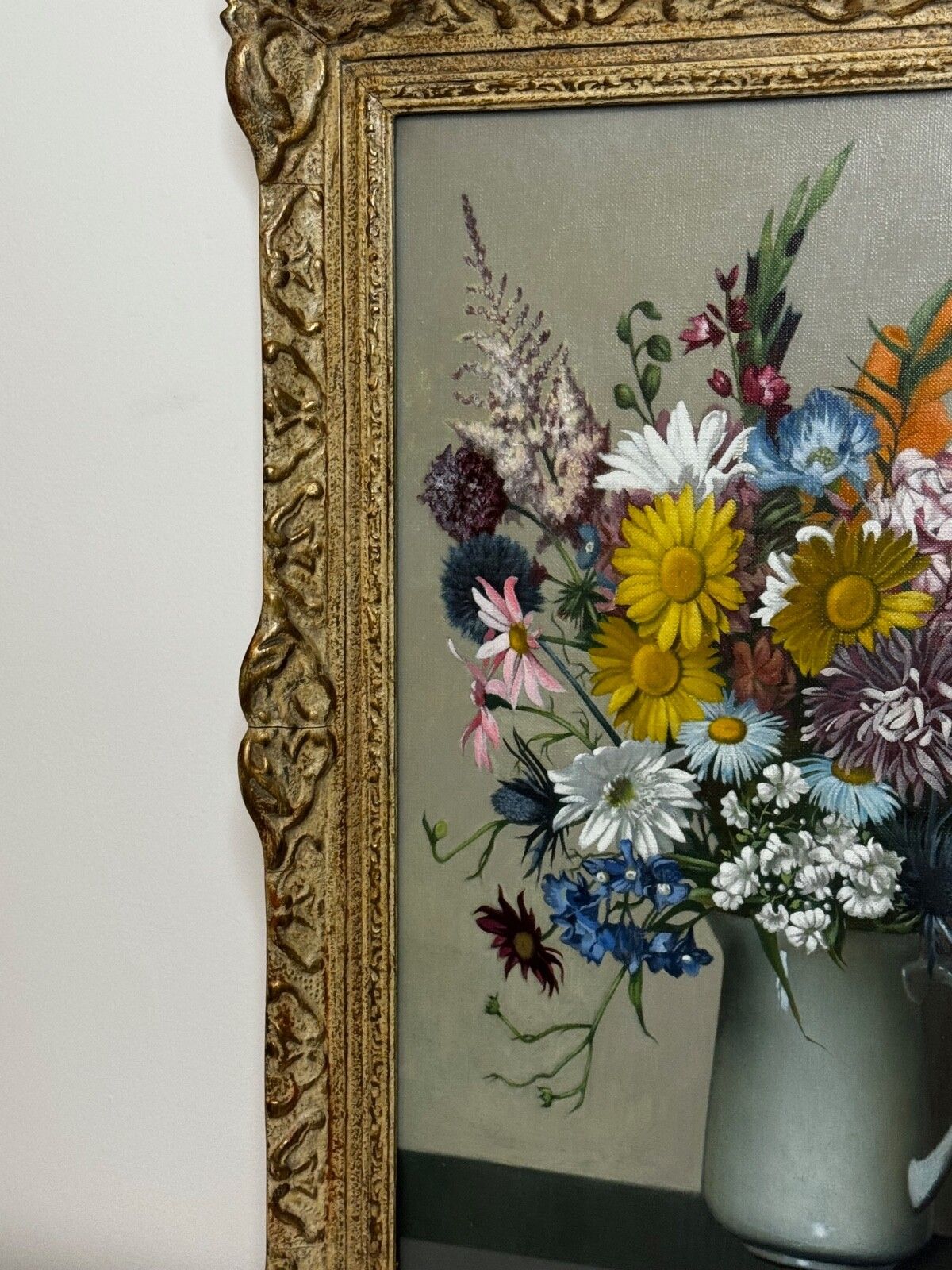 Schots olieverfschilderij wilde bloemen heide distels madeliefjes door Dan Ferguson ROI photo Kunst