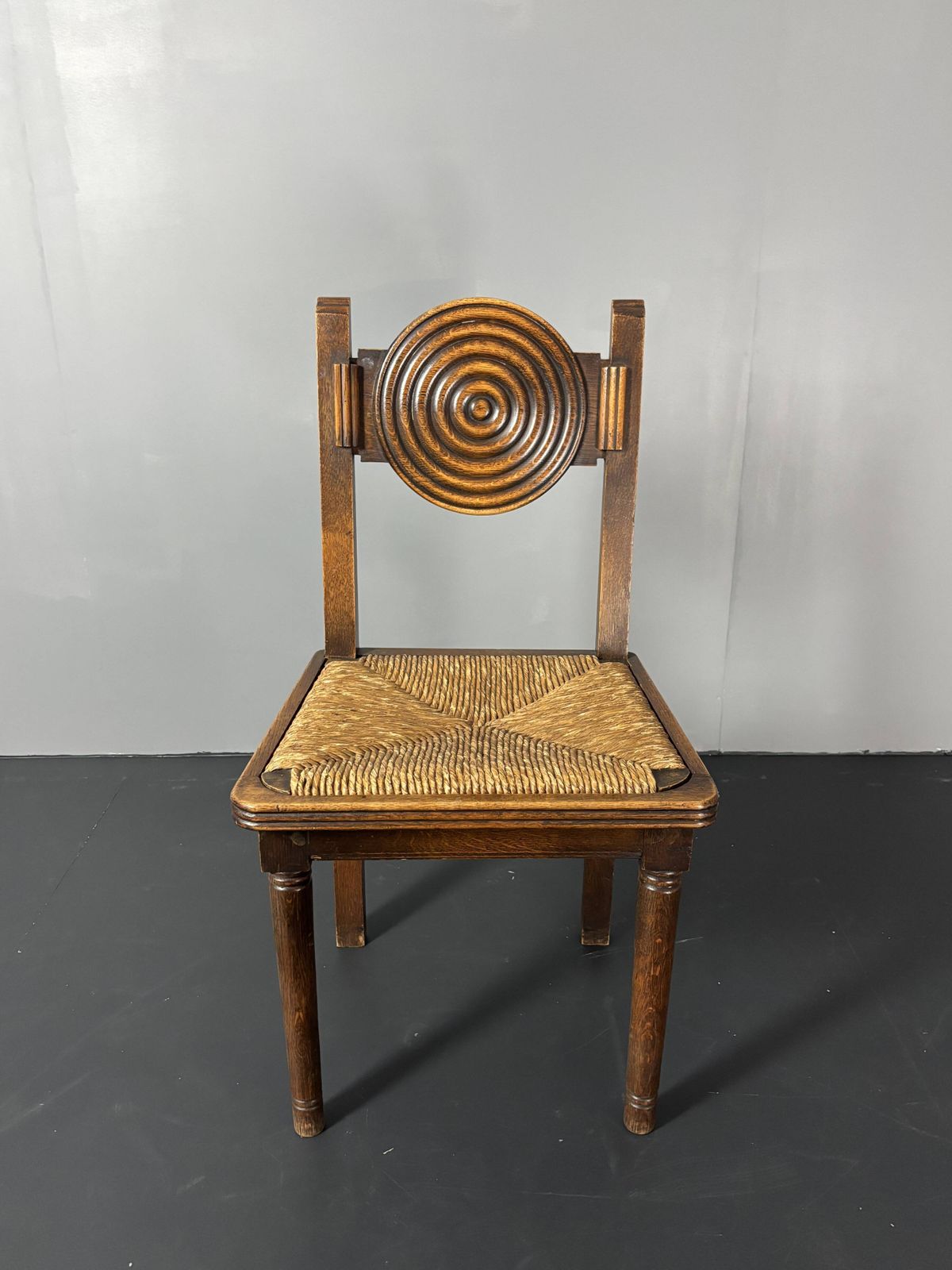 photo for sale 6 chaises à manger rustiques en bois, pieds tournés et assise en jonc