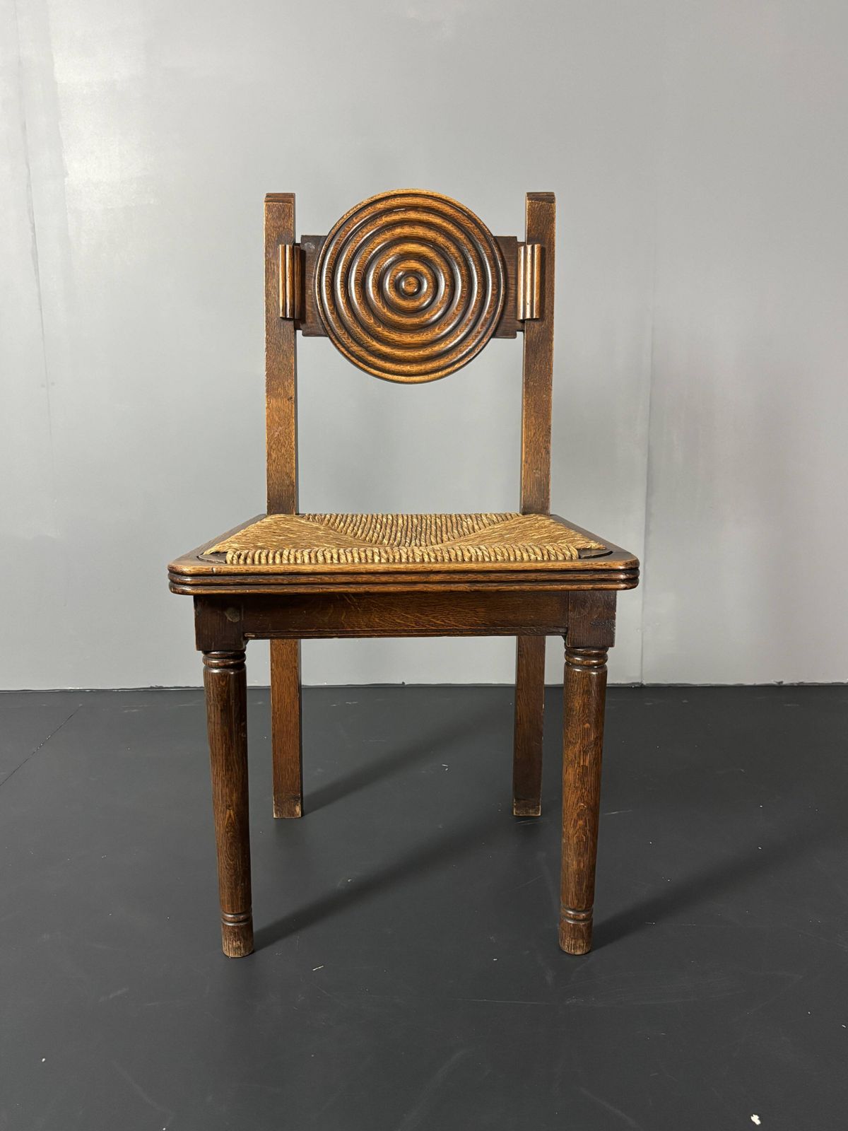 Mobilier 6 chaises à manger rustiques en bois, pieds tournés et assise en jonc photo