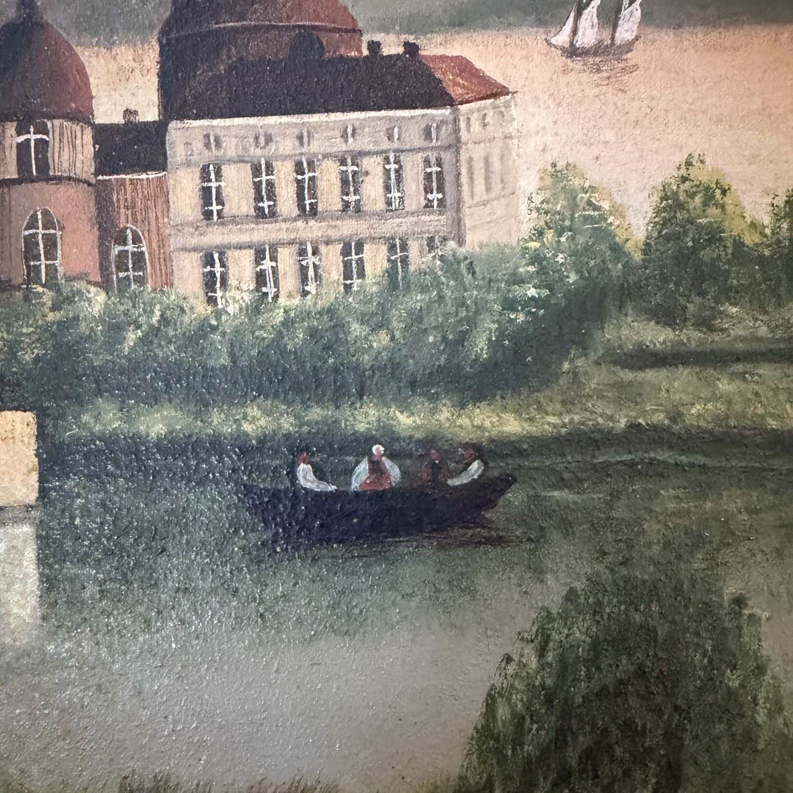 Antiek Zweeds schilderij van een waterburcht. Olieverf op doek, begin 19e eeuw. photo vinterior