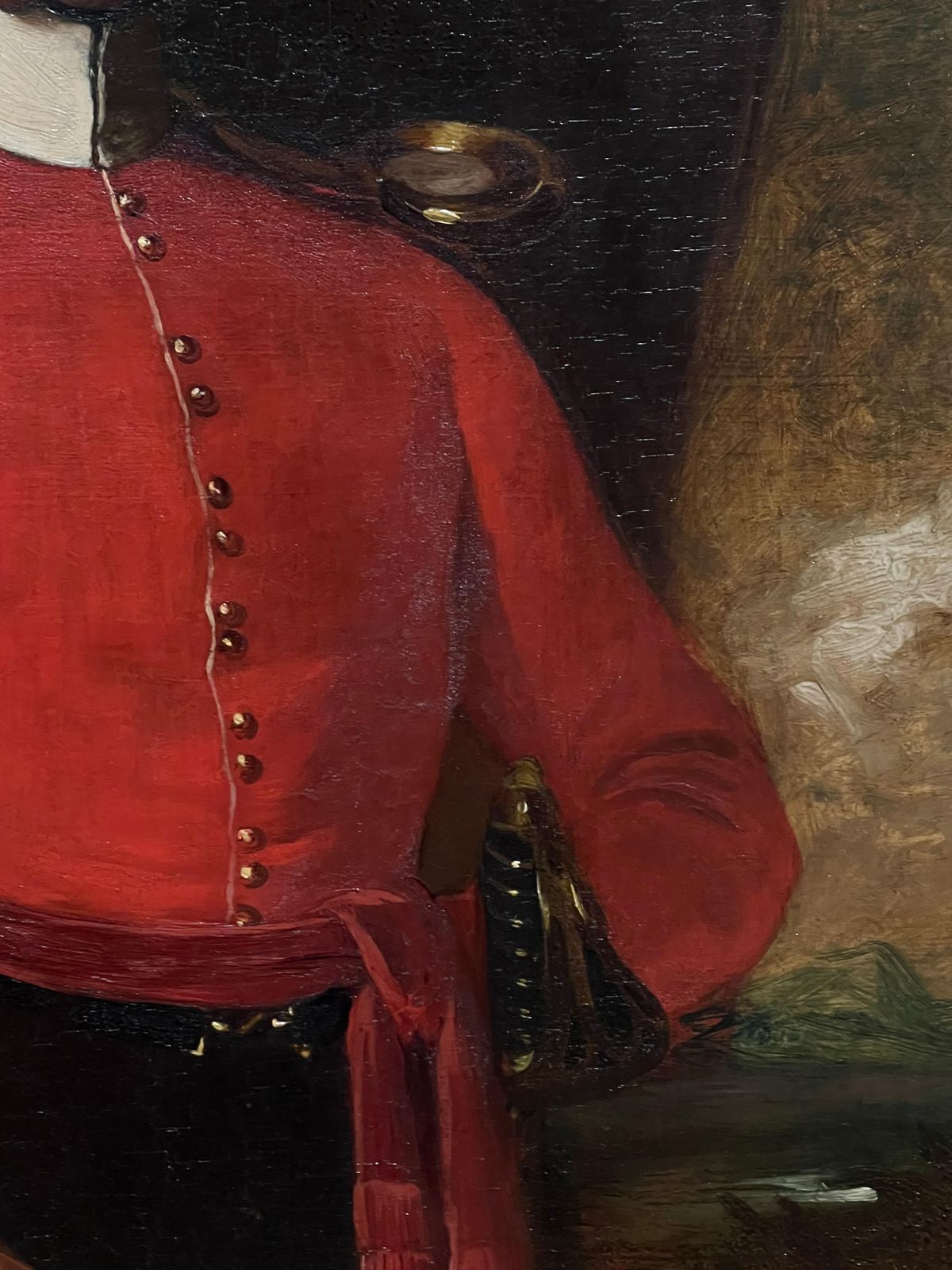 1850's Portrait Of British Officer In Red Military Uniform Antique Oil Painting photo Art