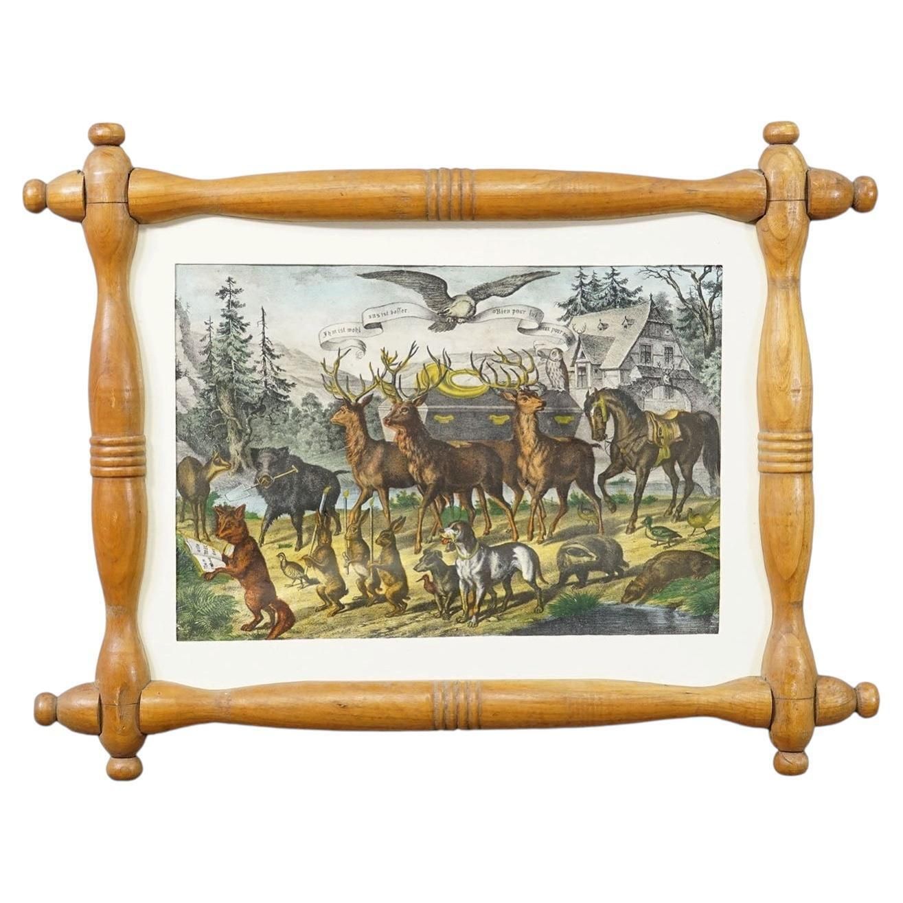 Antieke prent 'The Hunters Funeral', Duitsland eind 19e eeuw