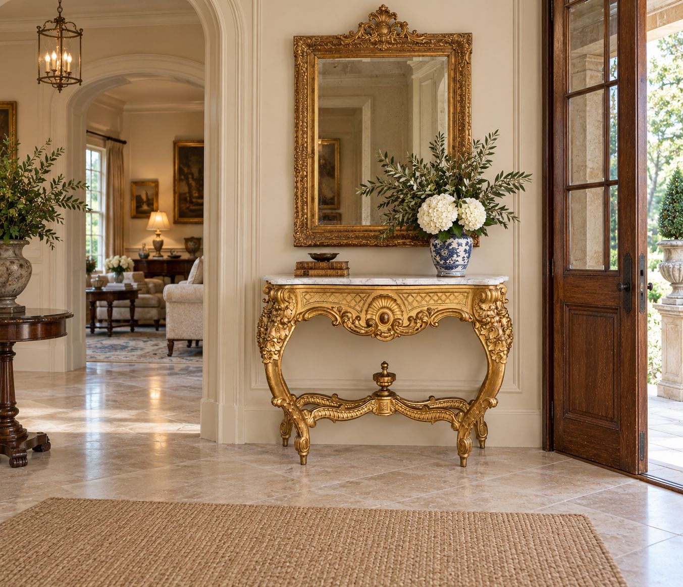 Louis XV Giltwood Console Table With Fine Gold Leaf And Shaped Marble Top photo furniture