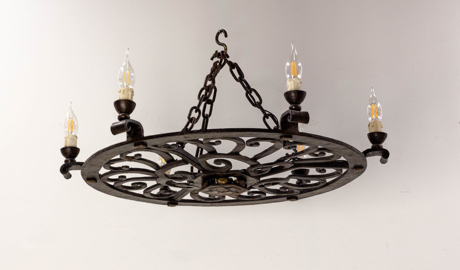 Grand lustre circulaire en fer forgé, France, vers 1940 photo furniture