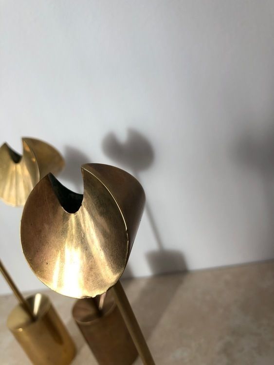 Trio Skultuna Brass Candleholders 'Iniara' Design By Pierre Forsell photo vinterior