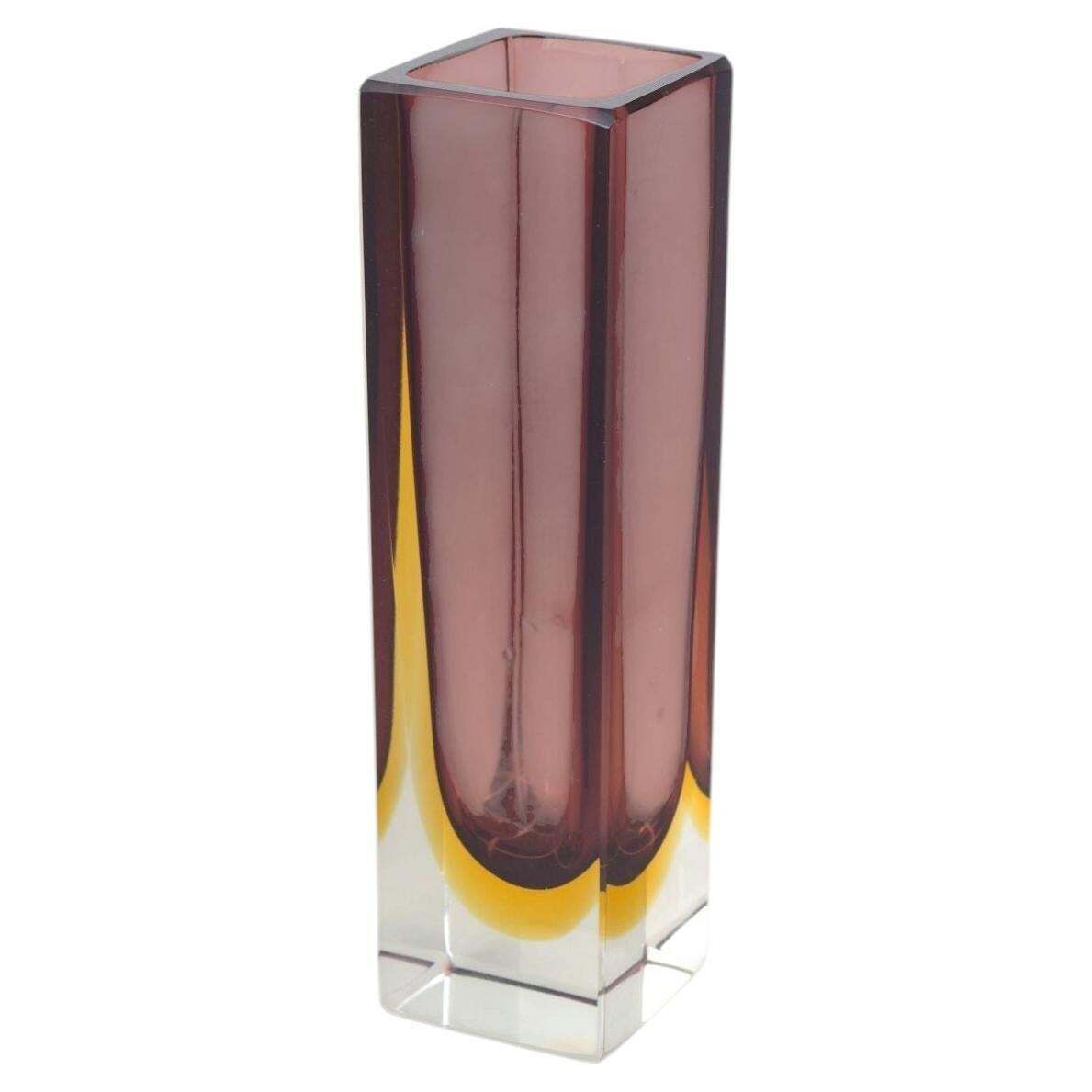 Rectangular Murano Vase In Layered Sommerso Glass. Italy, 1960s