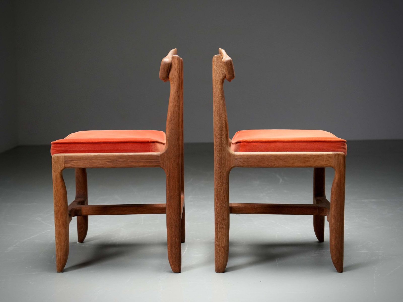 Set Of 2 Dining Chairs In Oak And Velvet By Guillerme Et Chambron, France, 1960 photo Furniture