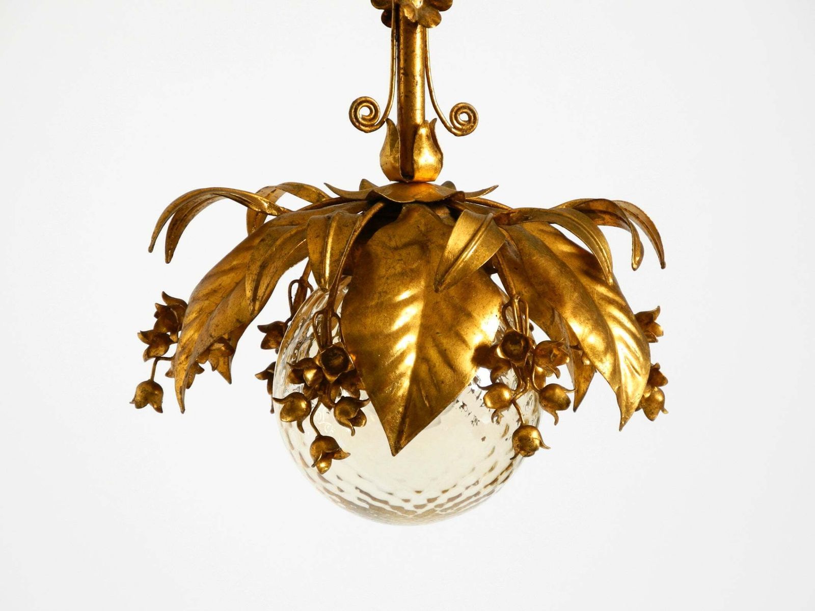 Vergulde Metalen Hanglamp uit de Jaren 1970 met Glazen Bol van Hans Kögl photo for sale