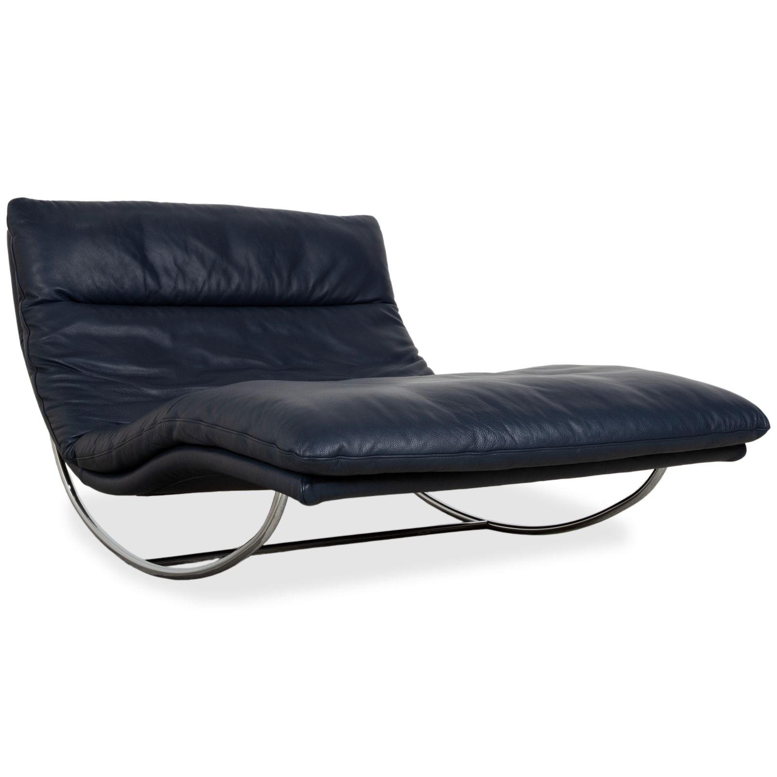 Willi Schillig Daily Dreams Leather Chaise Lounge Dark Blue Navy