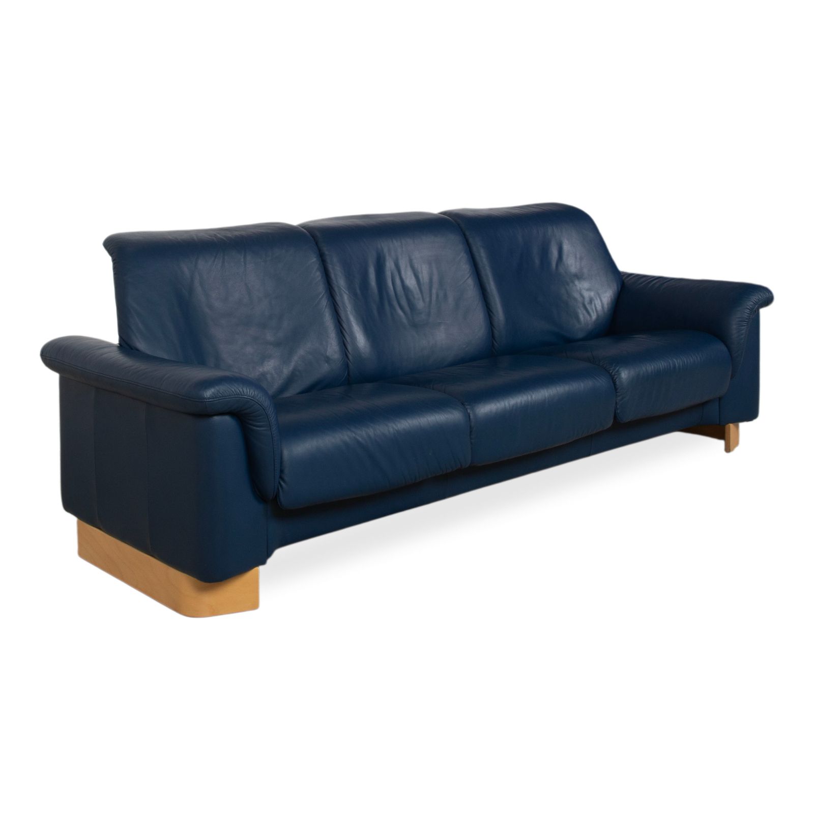 Stressless Paradise Leather Three Seater Blue Navy Sofa Manual Function photo for sale