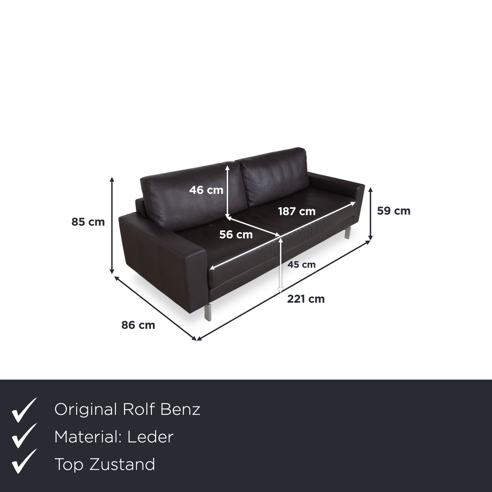 Rolf Benz Vida Leren Driezitsbank Bruin photo furniture