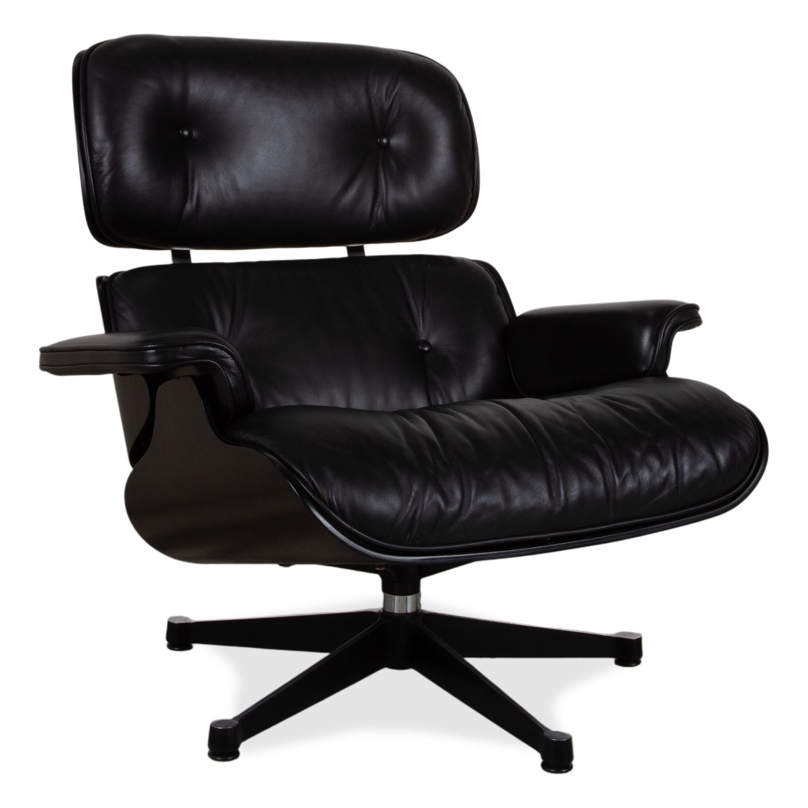 Fauteuil Vitra Eames en cuir noir, bois