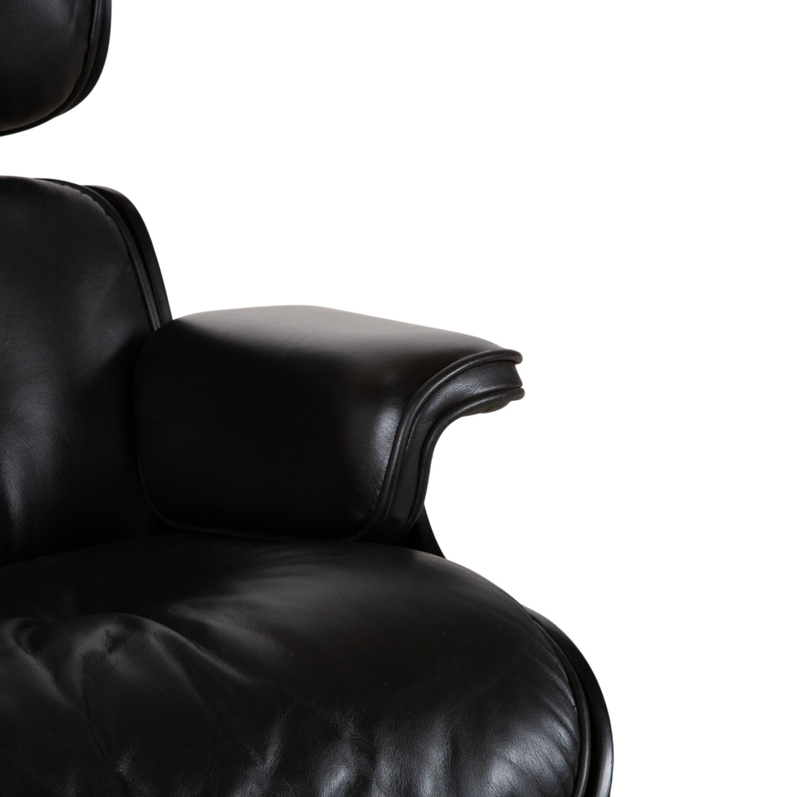 Fauteuil Vitra Eames en cuir noir, bois photo for sale