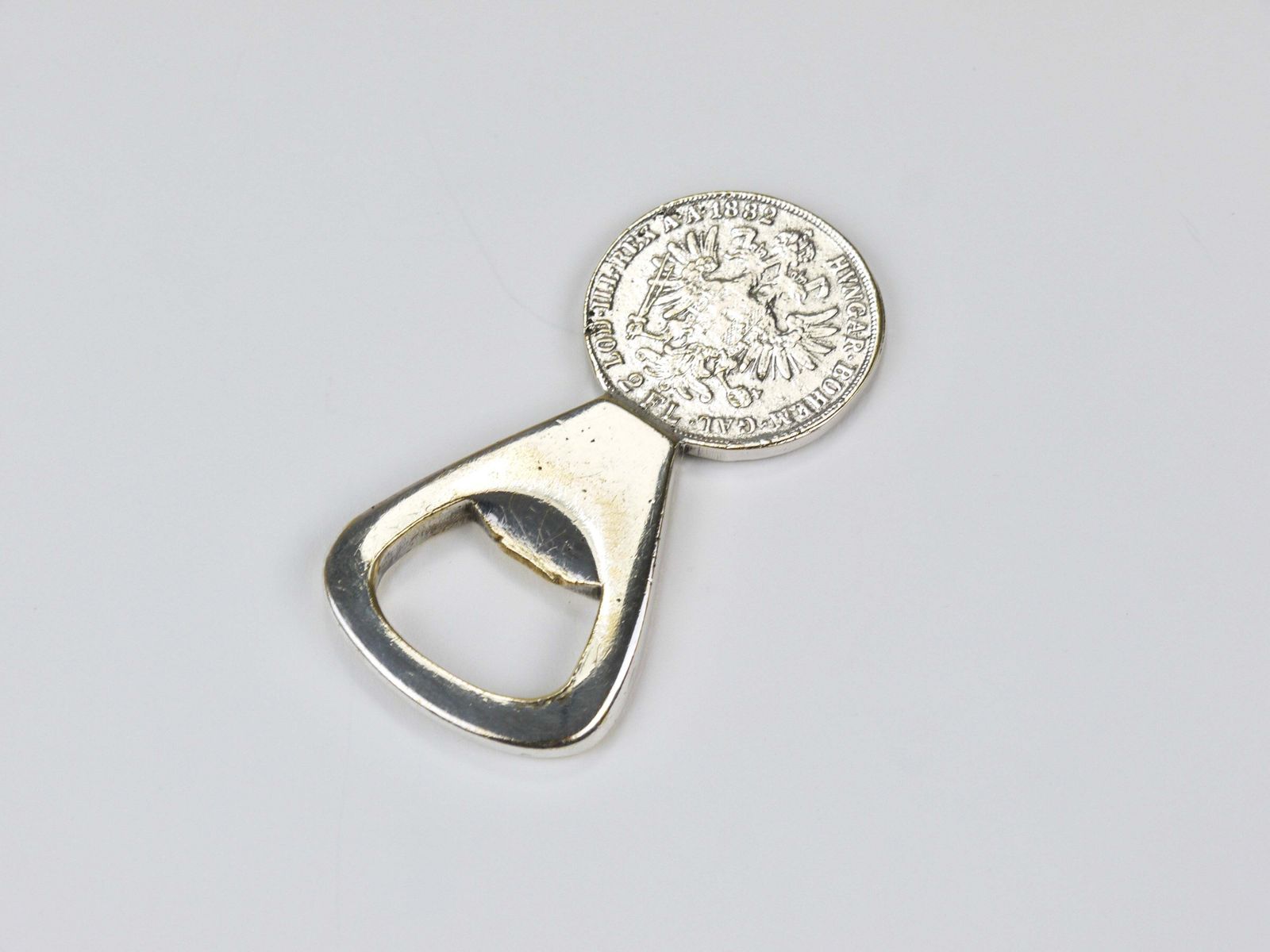 214.0 Carl Auböck Verzilverde Messing Flessenopener, Habsburg 2 Florin Munt, Oostenrijk 1950 photo