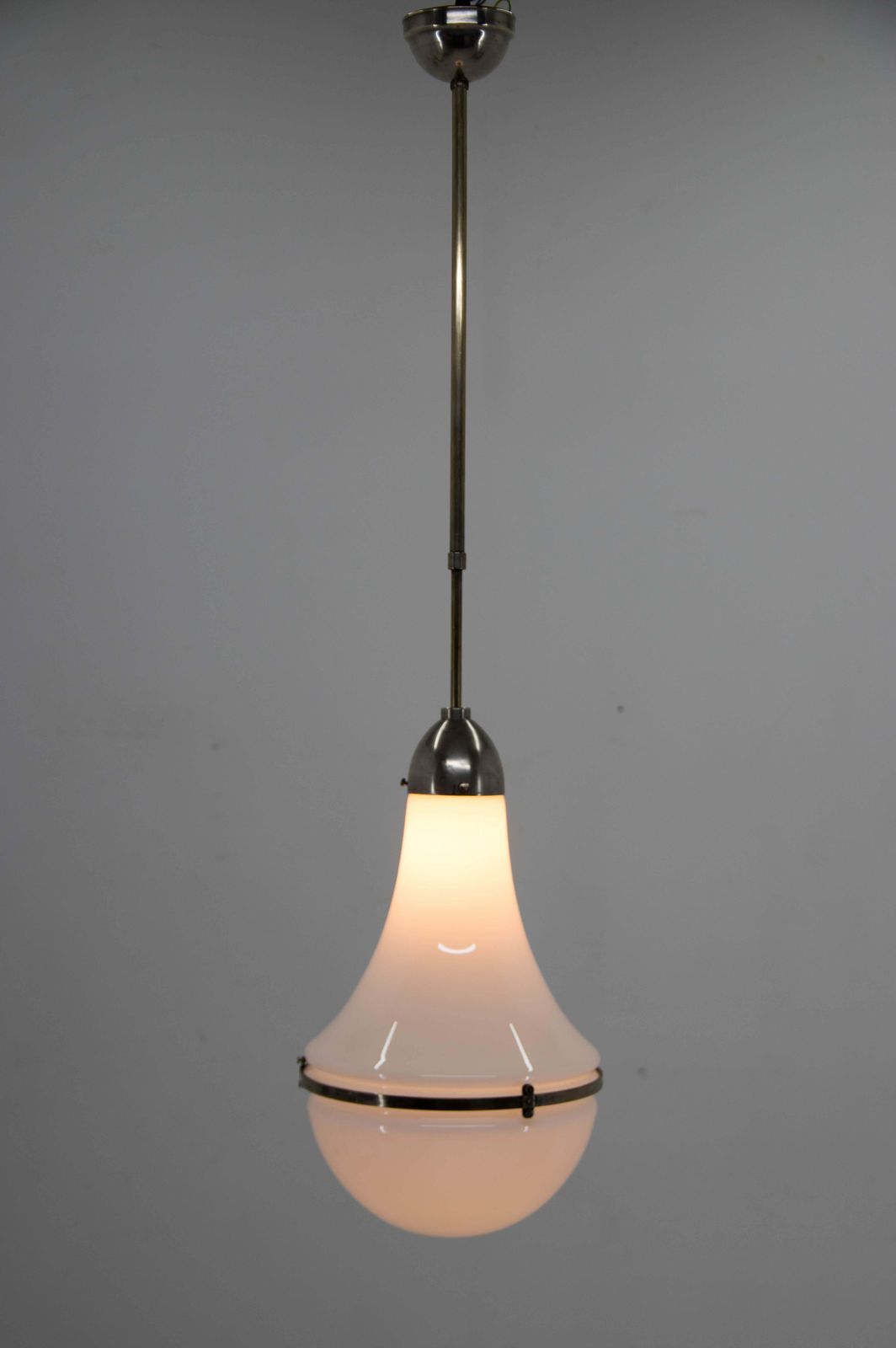 Lighting Art Deco Pendant Light By Peter Behrens, Opaline Glass, 1910s, Adjustable photo