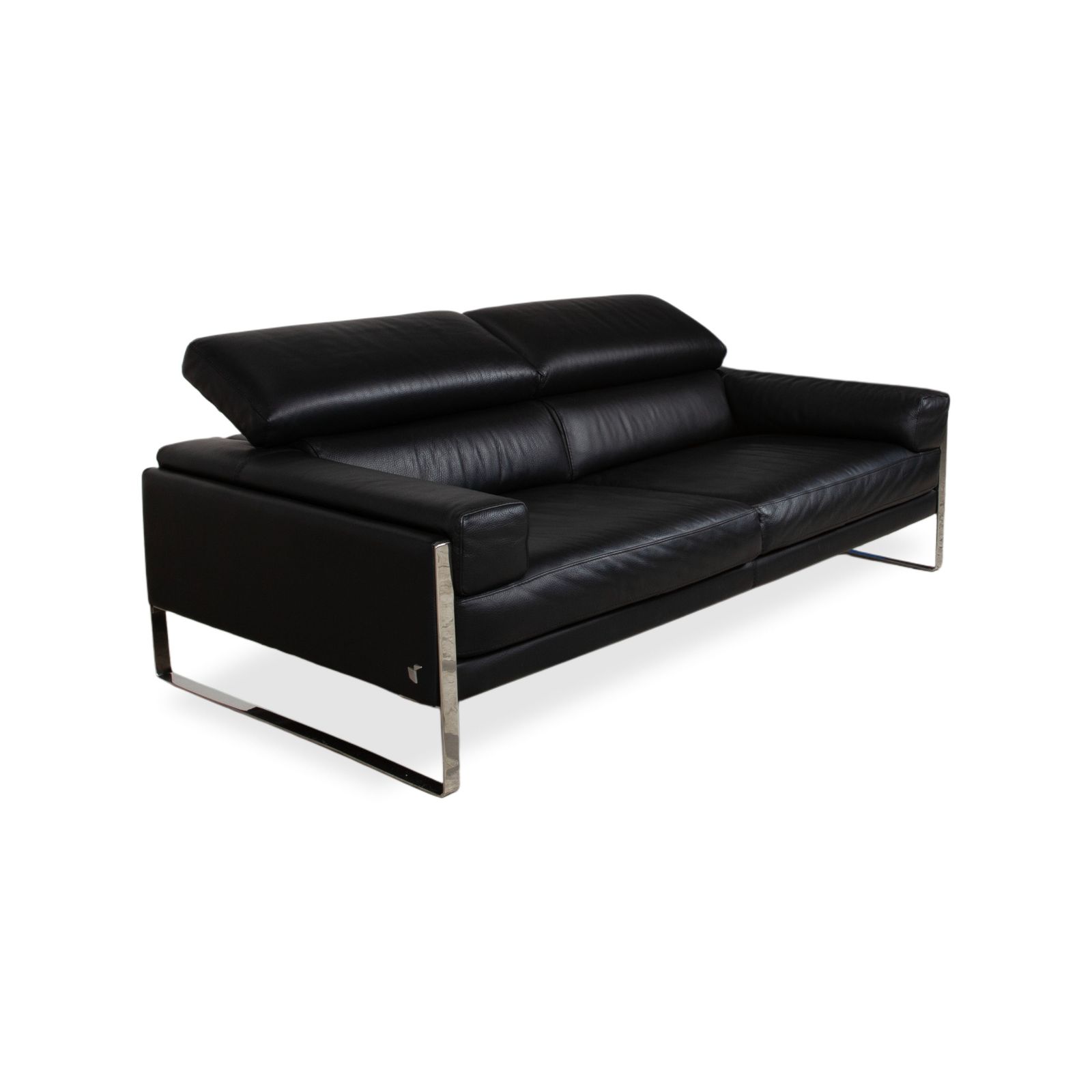Calia Romeo leren tweezitsbank zwart met chromen frame en manuele functie photo Meubels