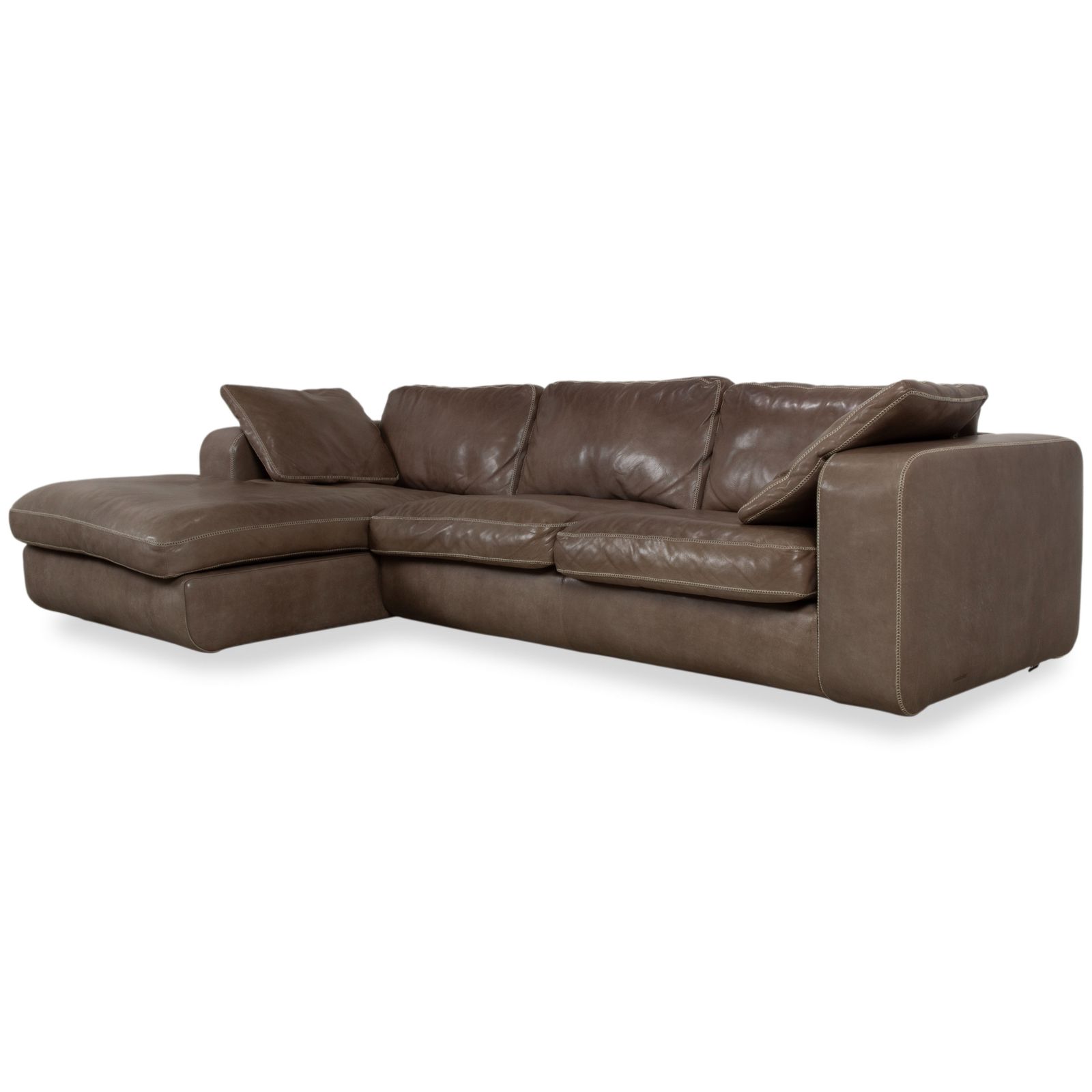 Canapé d'angle Machalke Valentino en cuir avec pouf, brun taupe photo Mobilier