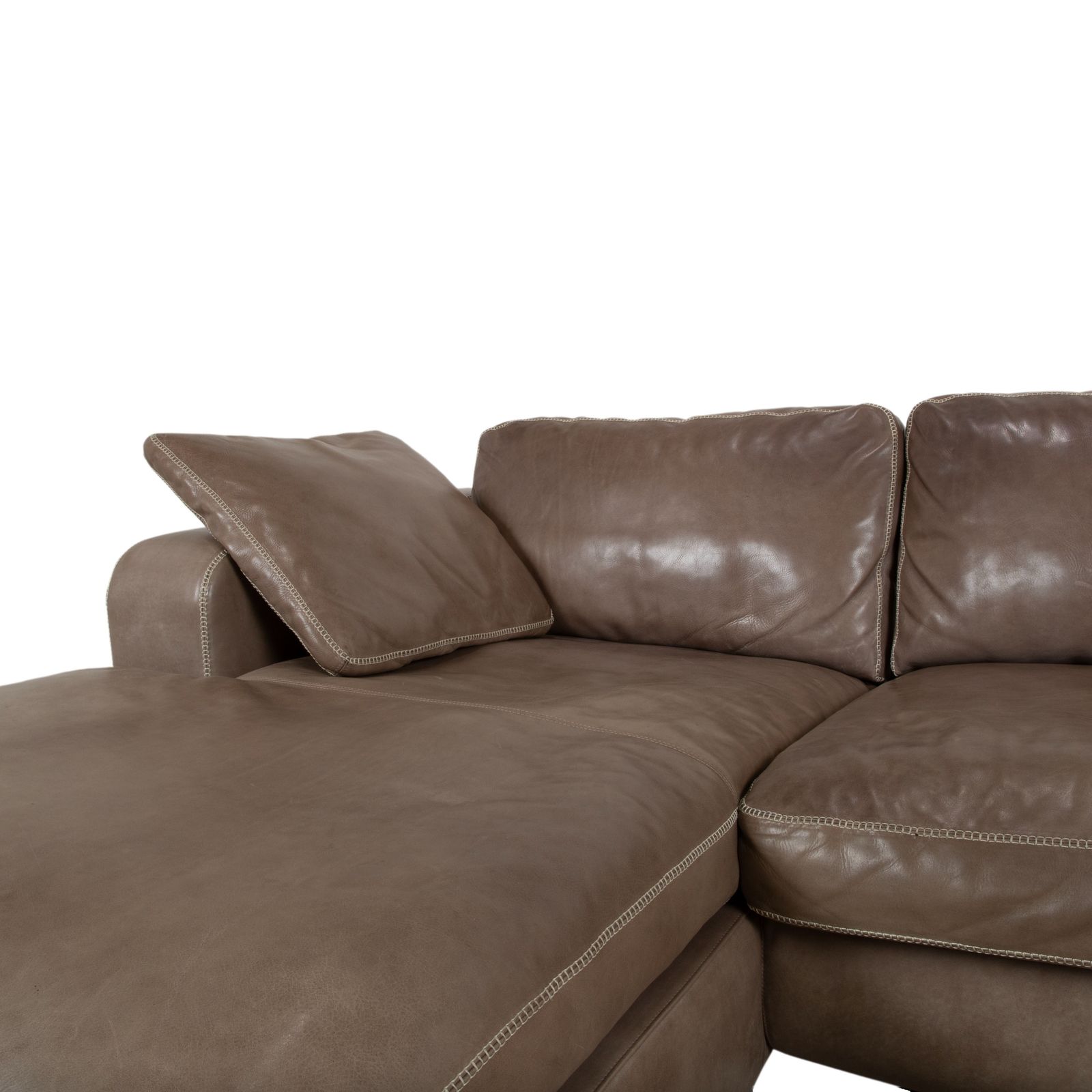 Canapé d'angle Machalke Valentino en cuir avec pouf, brun taupe photo buy