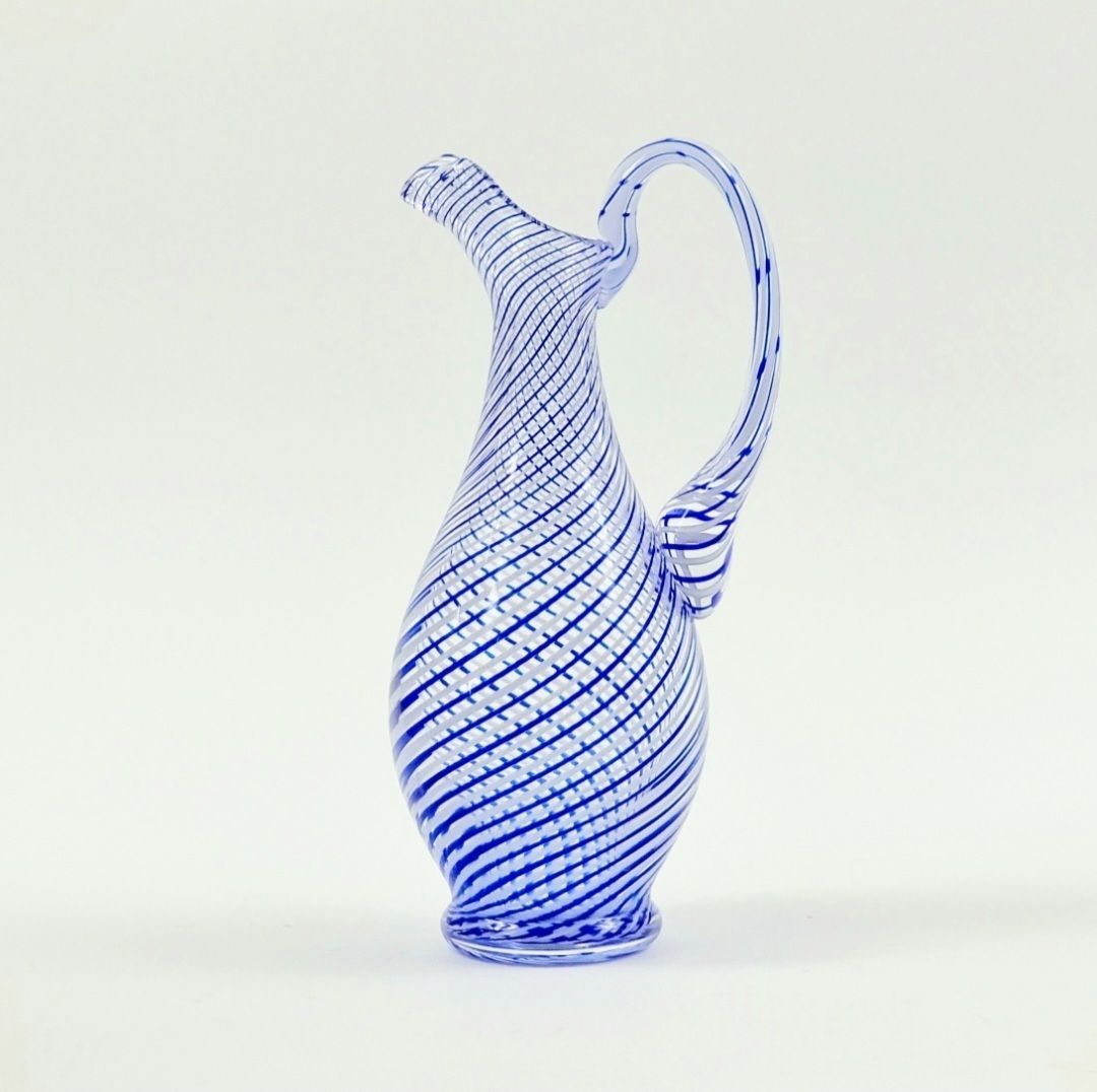 Mid Century Murano Art Glass Mezza Filigrana Pitcher, Italy, 1960s/1970s photo furniture