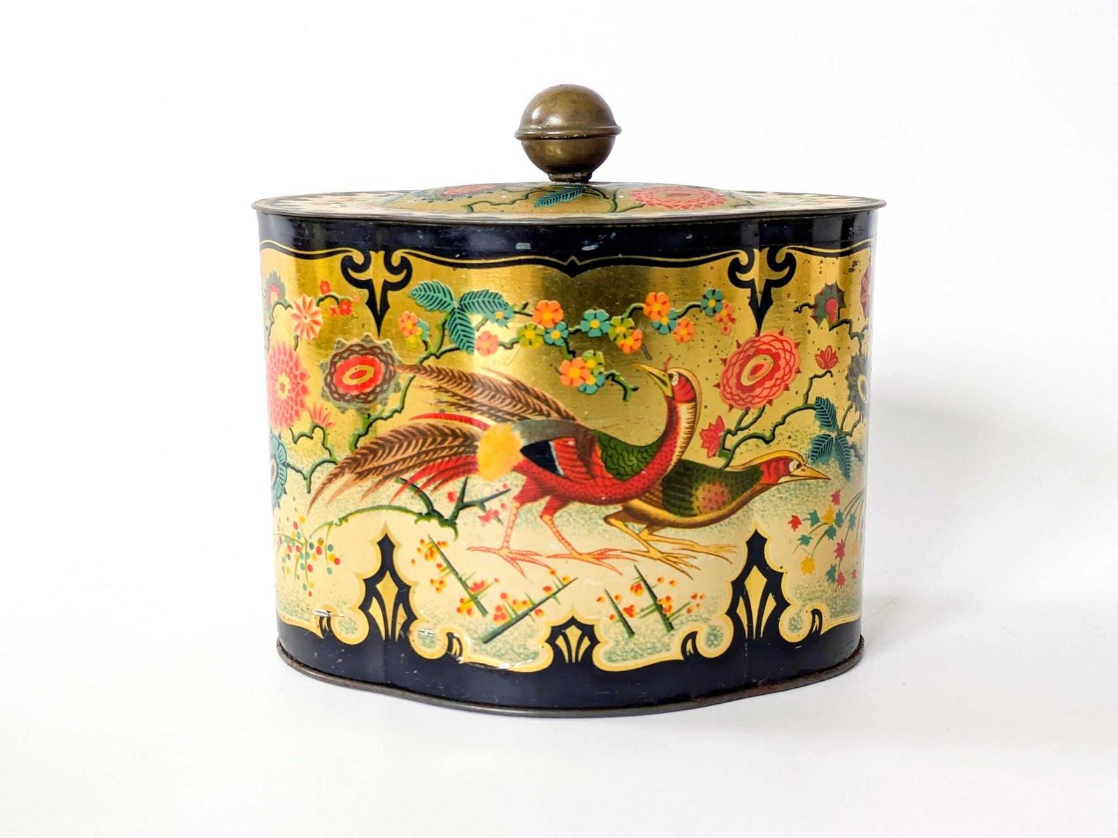 Vintage Vergulde Bloemen Bewaarblikken Chinoiserie Fazant Blikken (Set van 2) photo 76.0