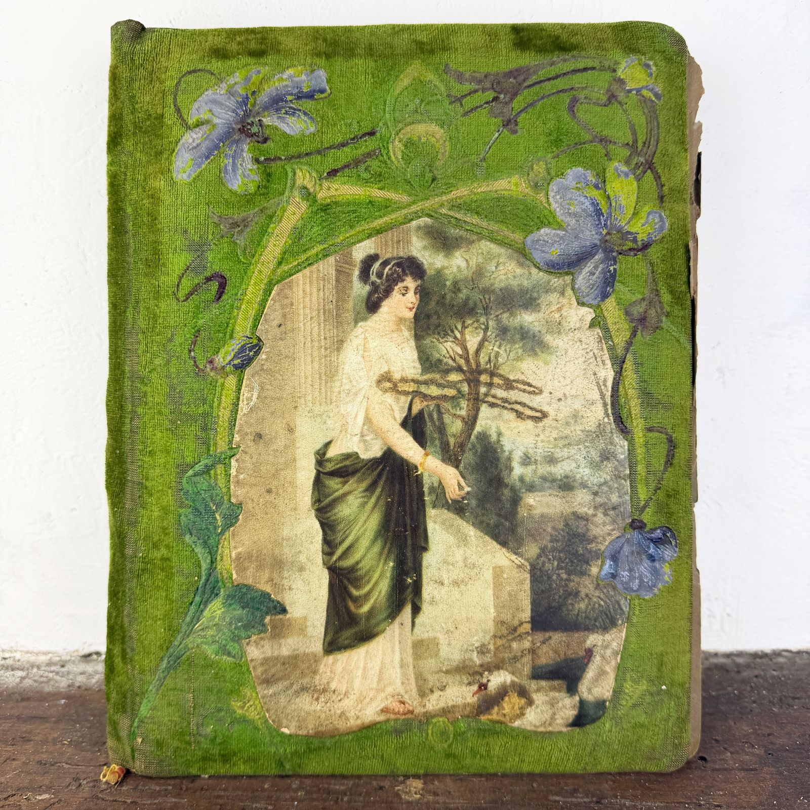 French Art Nouveau Photo Album, Green Velvet Photograph & Postcard Album, Belle époque Memory Book, Circa 1900