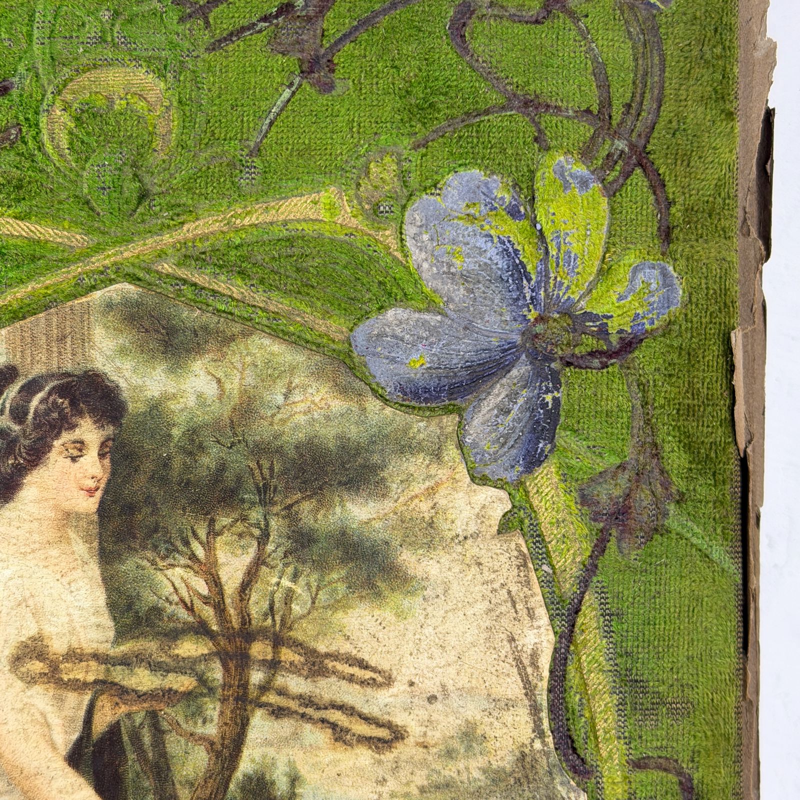 Frans Art Nouveau fotoalbum, groen fluwelen foto- en ansichtkaartalbum, Belle Époque geheugenboek, ca. 1900 photo buy