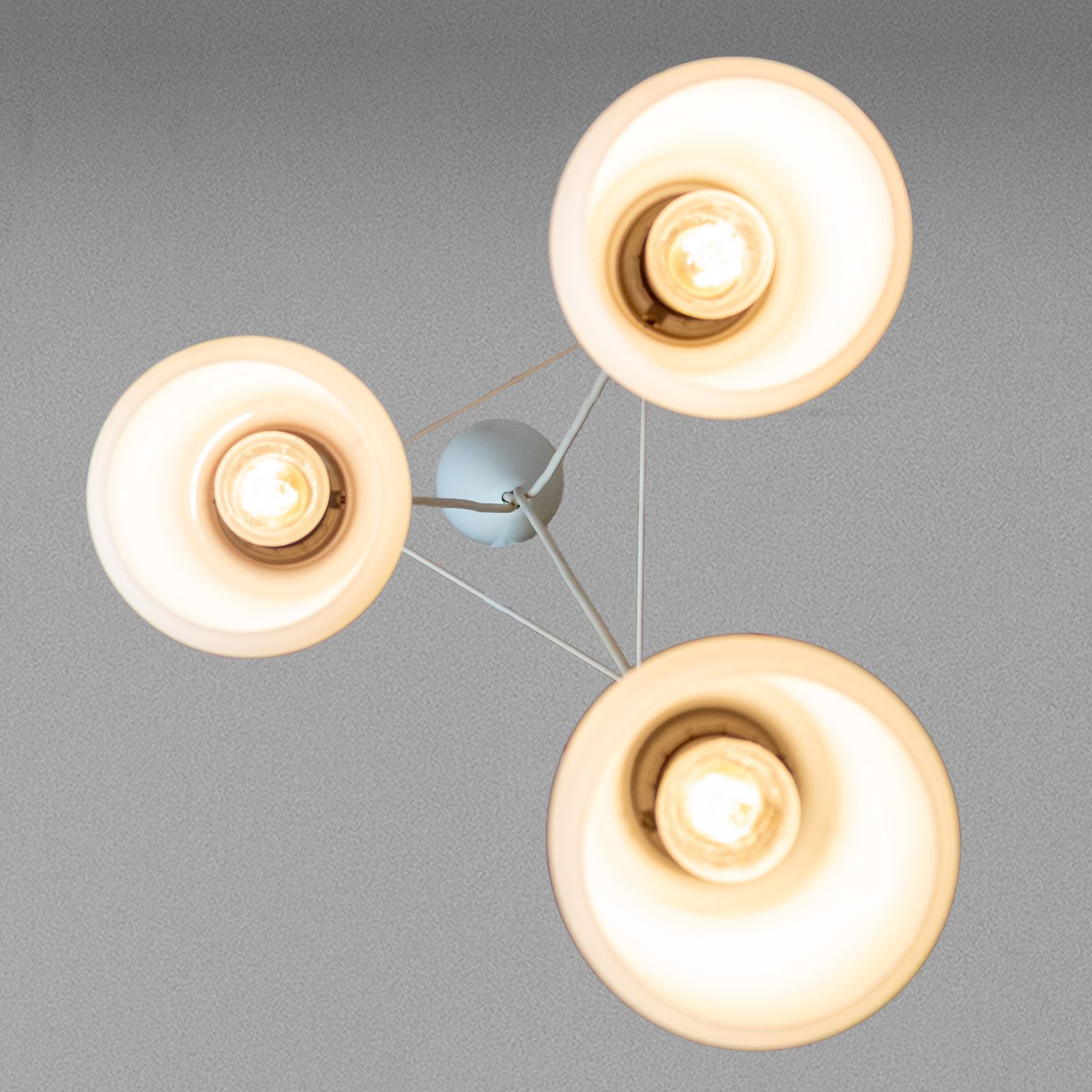 Postmodern 3 Light Chandelier In Opaline Glass And Iron, Stilnovo Style photo vintage