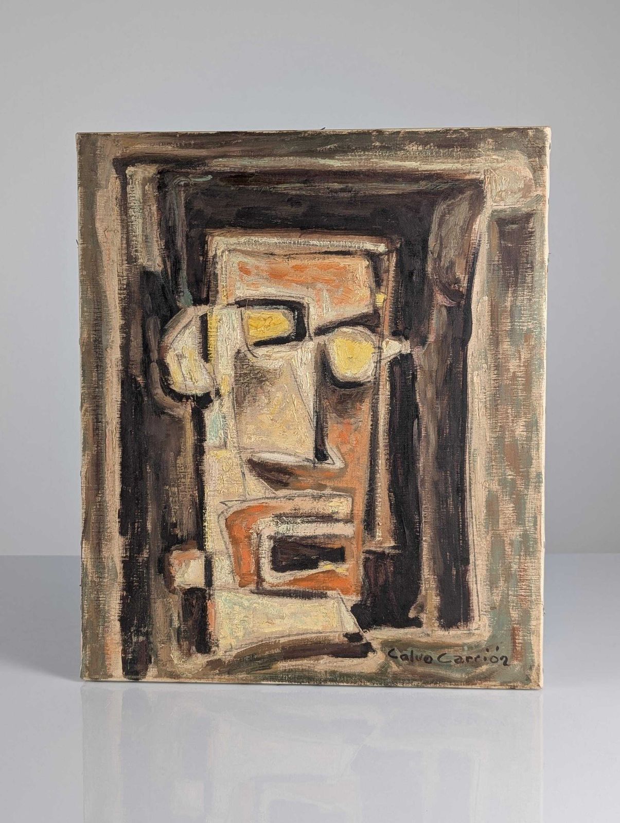 Portrait cubiste expressionniste à l'huile par Calvo Carrión, années 1970