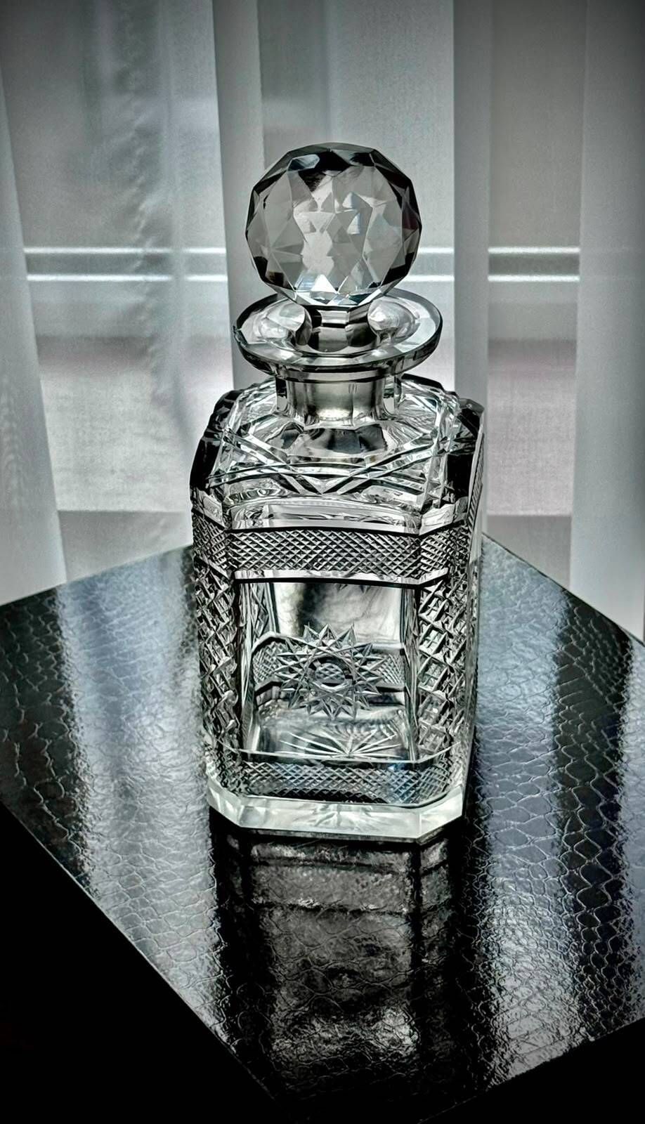 Home Decor Vintage Executive Cut Glass Whisky Decanter With Faceted Stopper photo
