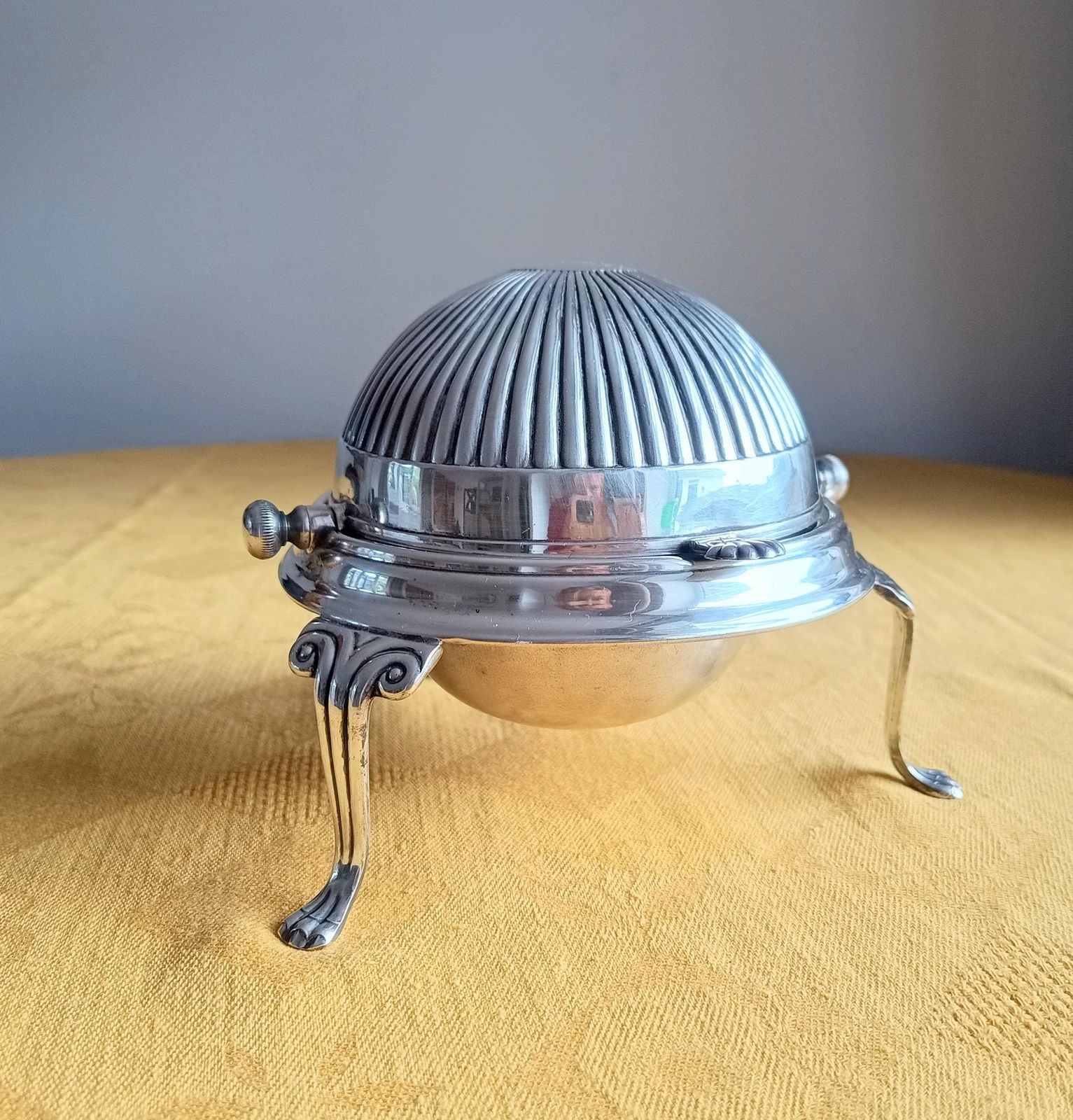 Vintage English Silver Plated Rollover Domed Caviar Presentoire, Footed Butter Dish
